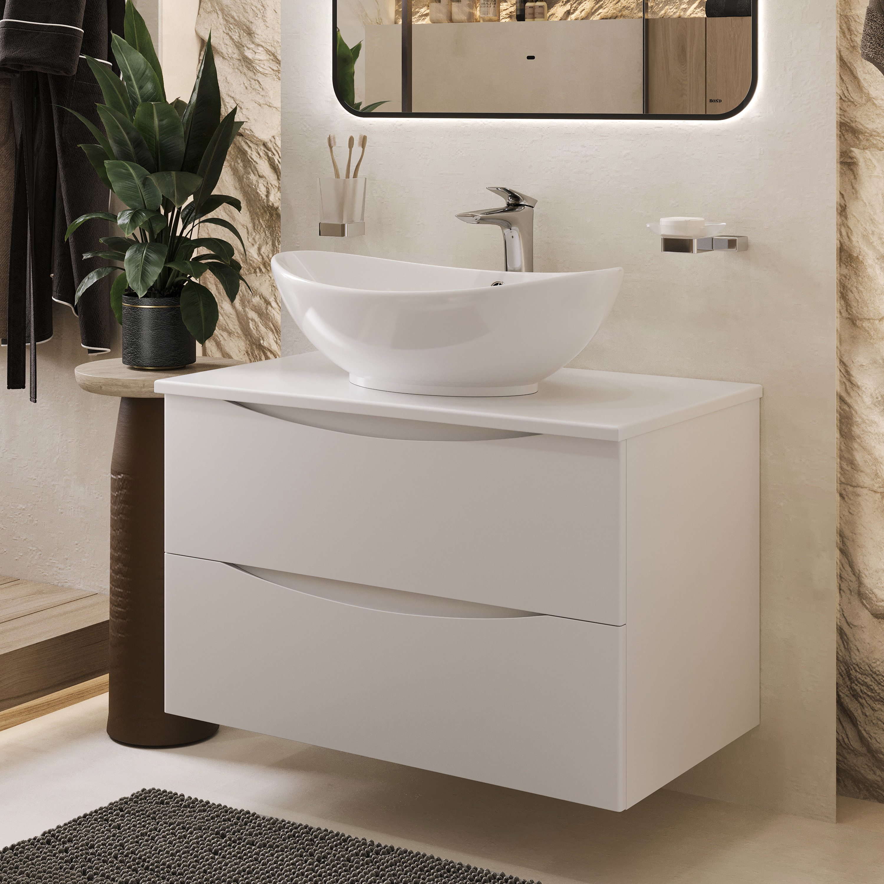 Изображение товара Тумба с раковиной BOND Cube T05805-S55590 белая подвесная