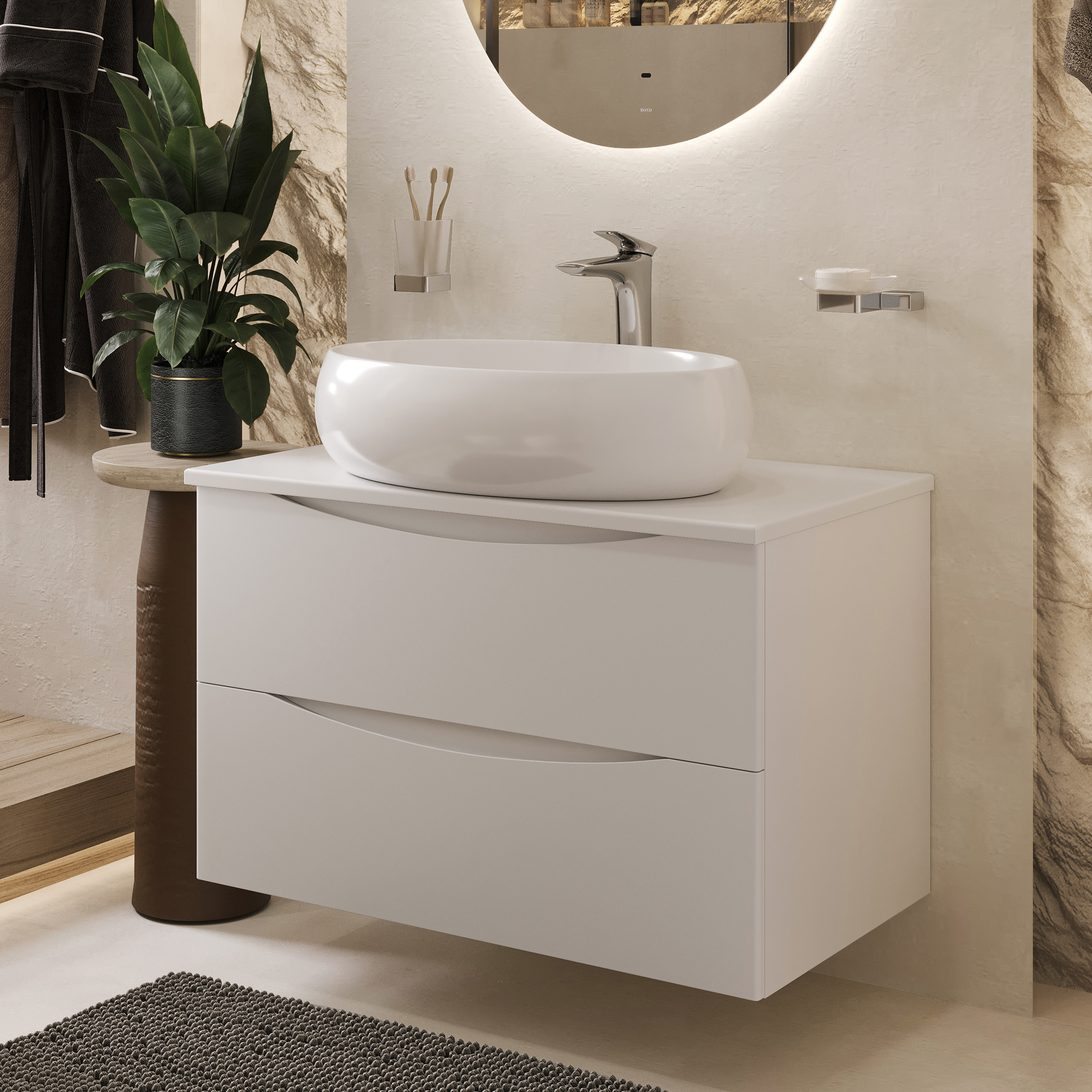 Изображение товара Подвесная тумба с раковиной Bond Cube T05805-S58600 белая МДФ