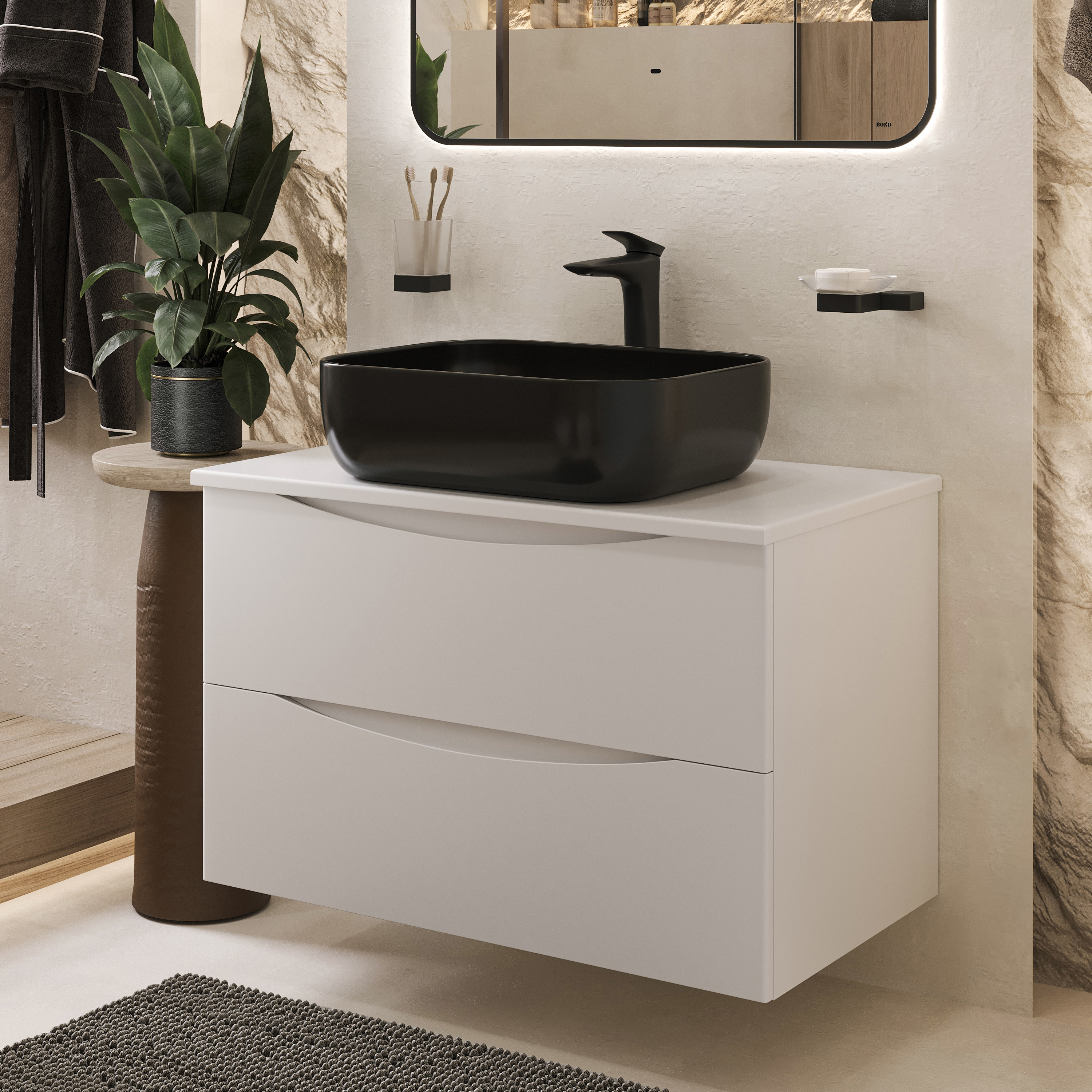 Изображение товара Тумба с черной раковиной Bond Cube T05805-S61508 подвесная белая матовая