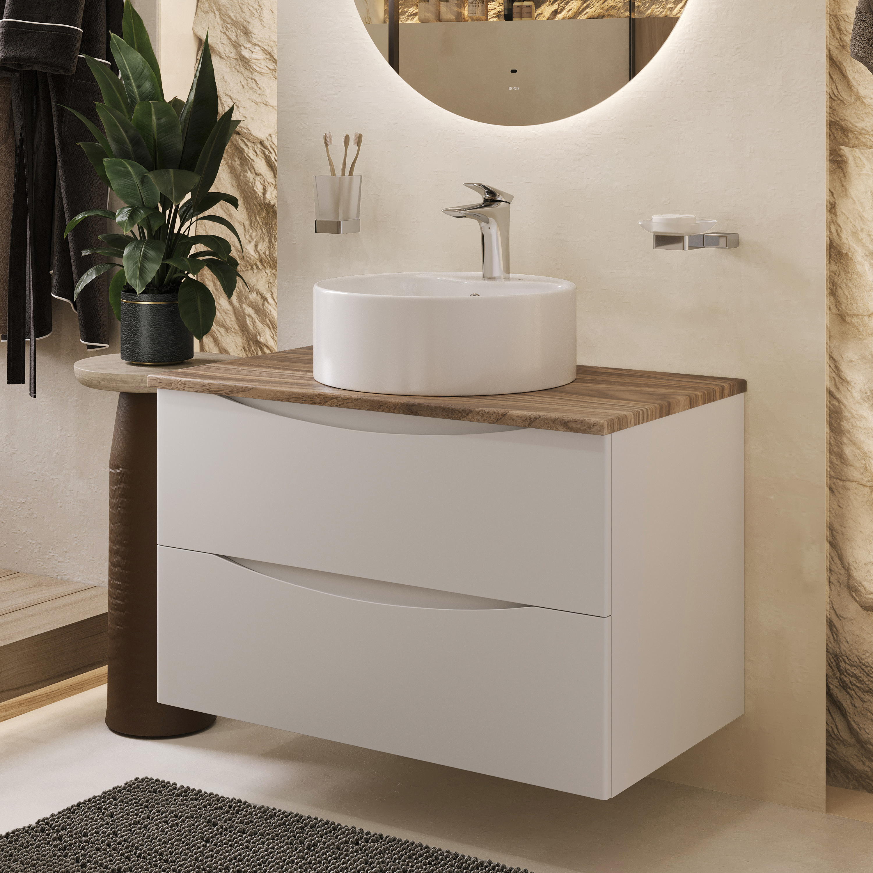 Изображение товара Тумба с раковиной Bond Cube T09805-S03410 подвесная белая МДФ