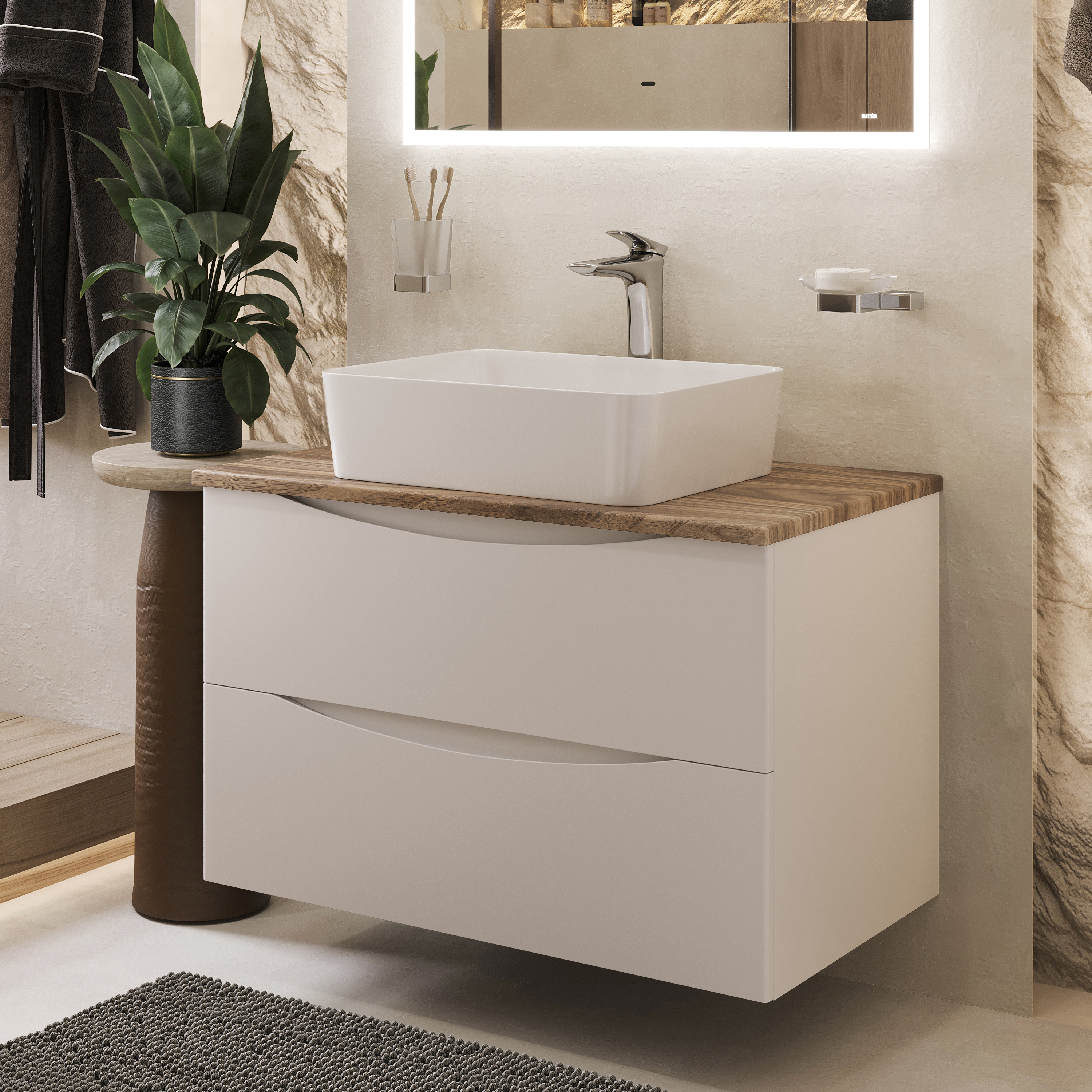 Изображение товара Тумба с раковиной BOND Cube T09805-S54480 белая подвесная