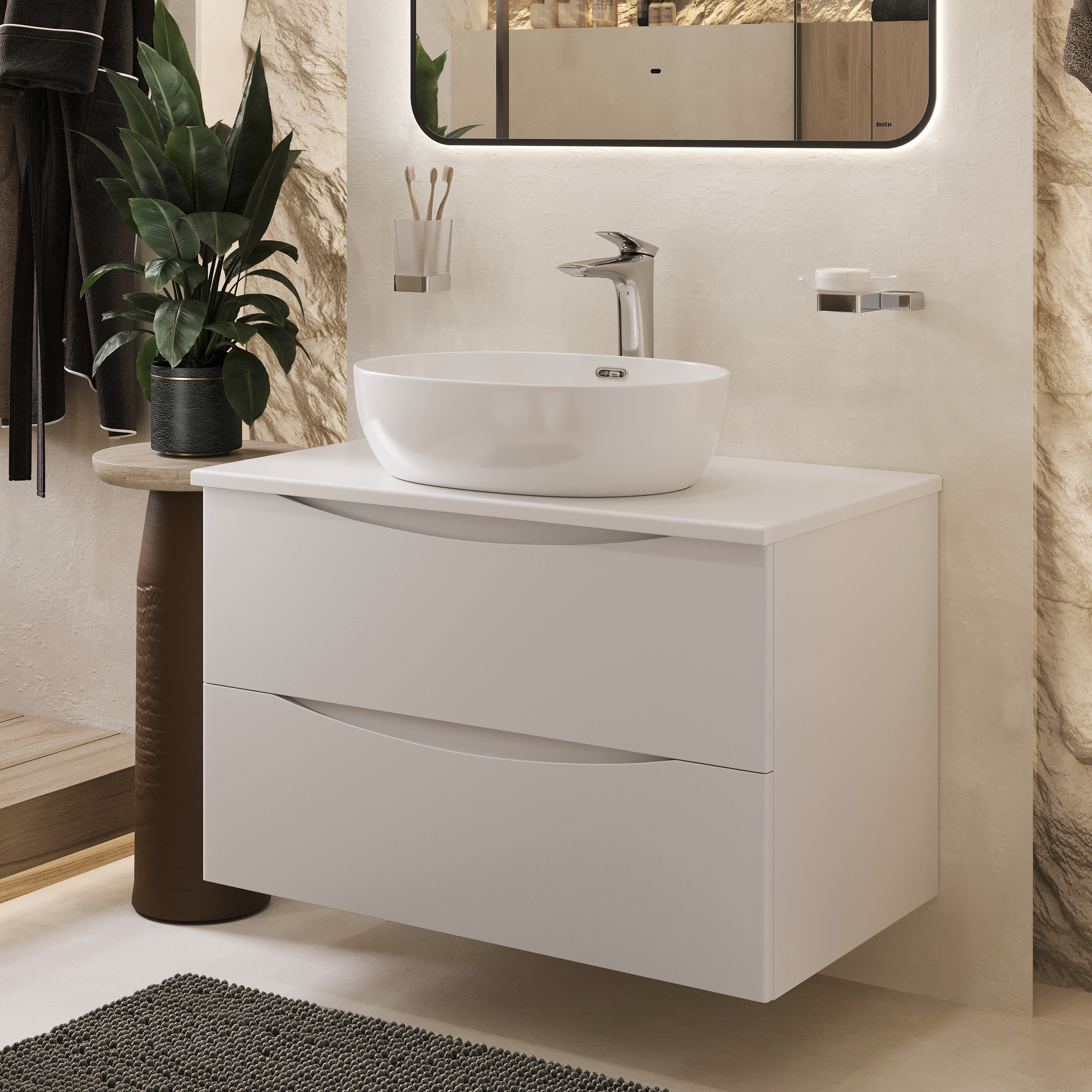 Изображение товара Тумба c раковиной Bond Cube T05805-S65490 подвесная с белой столешницей