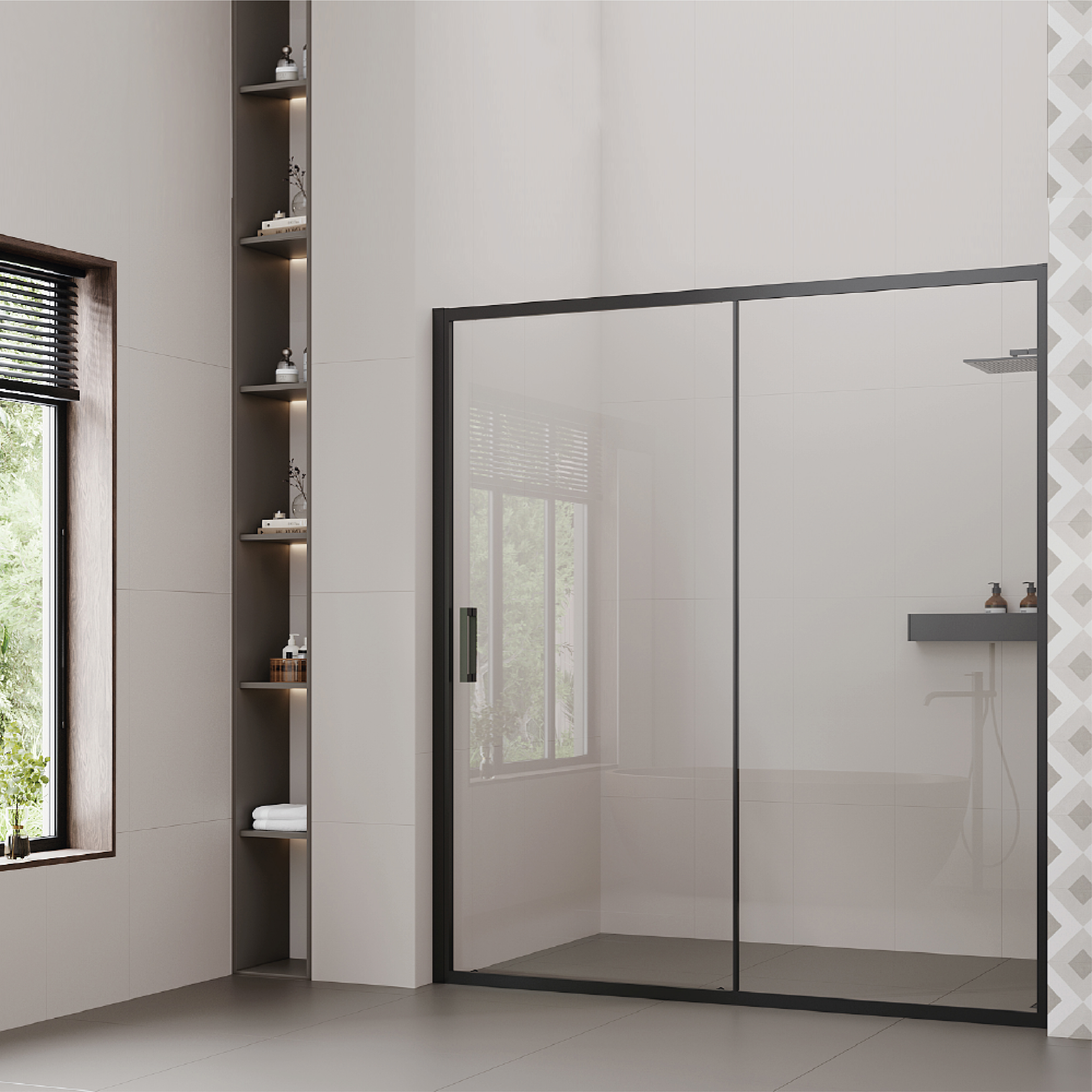 Изображение товара Душевая дверь Ulitka 74104459 180см эффект стекла распашная с раздвижным механизмом черный профиль