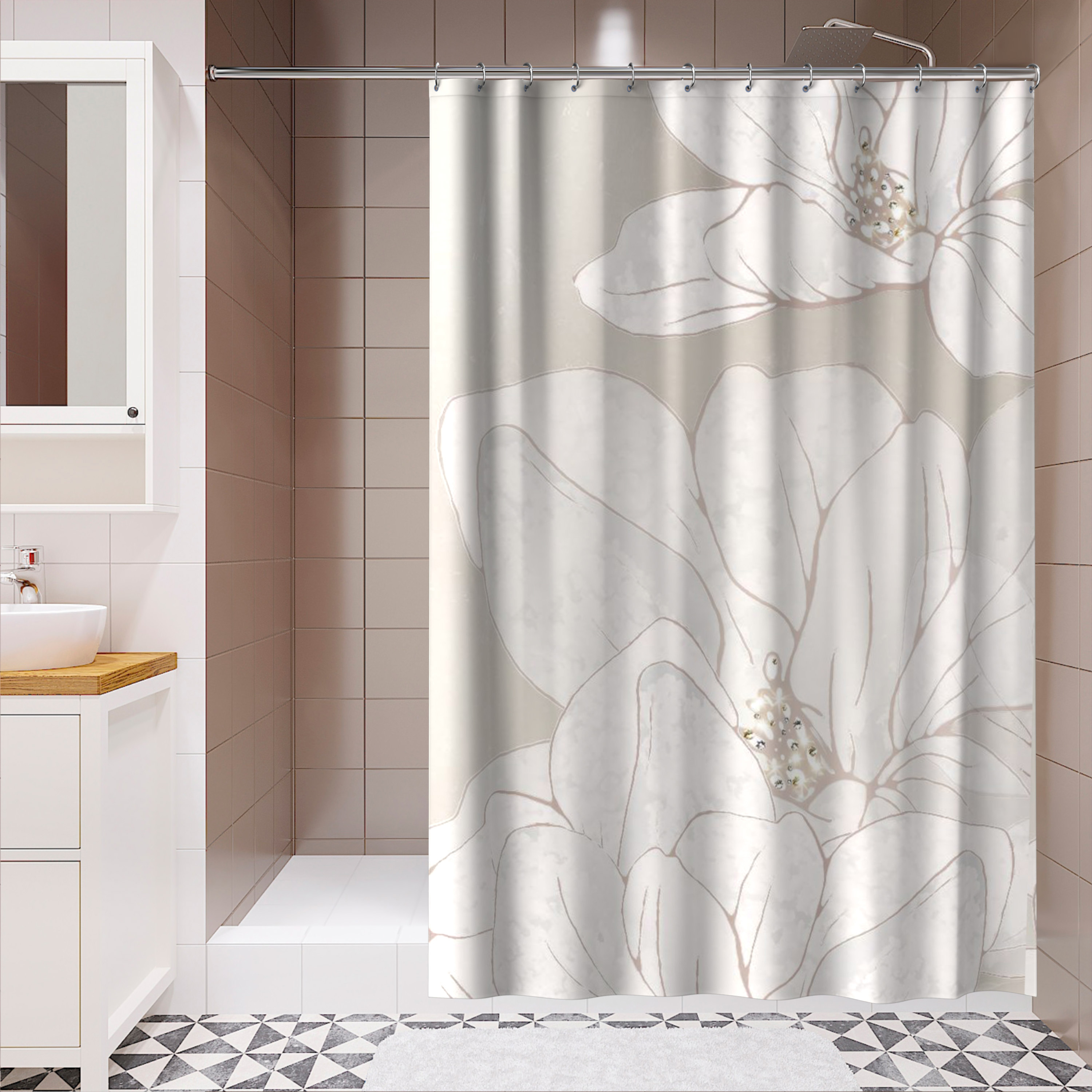 Изображение товара Штора для ванной Lemer Tellaro 180x200 см полиэстер бежевый водоотталкивающая