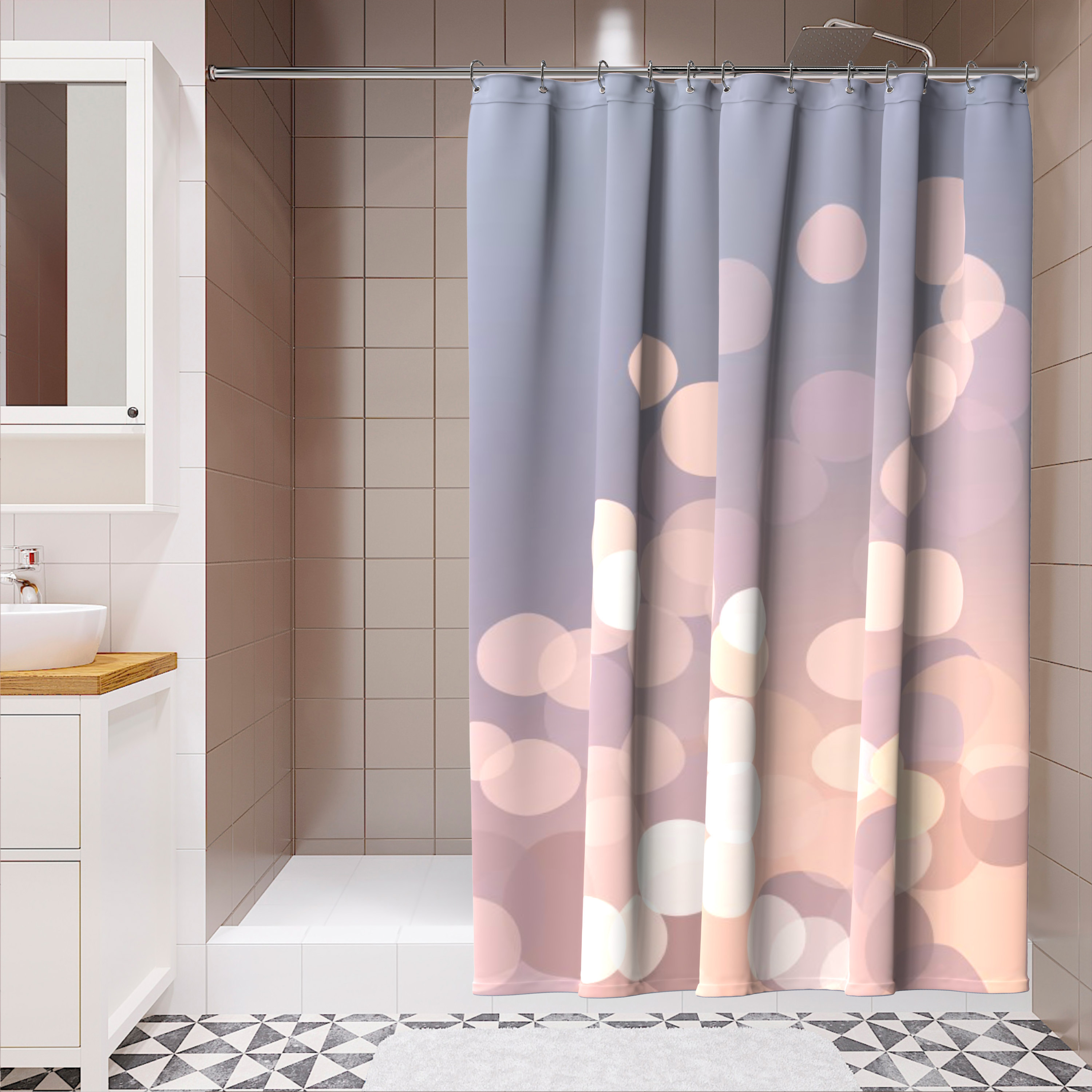 Изображение товара Штора для ванной Lemer Loritani 180x200 см полиэстер розовый и серый