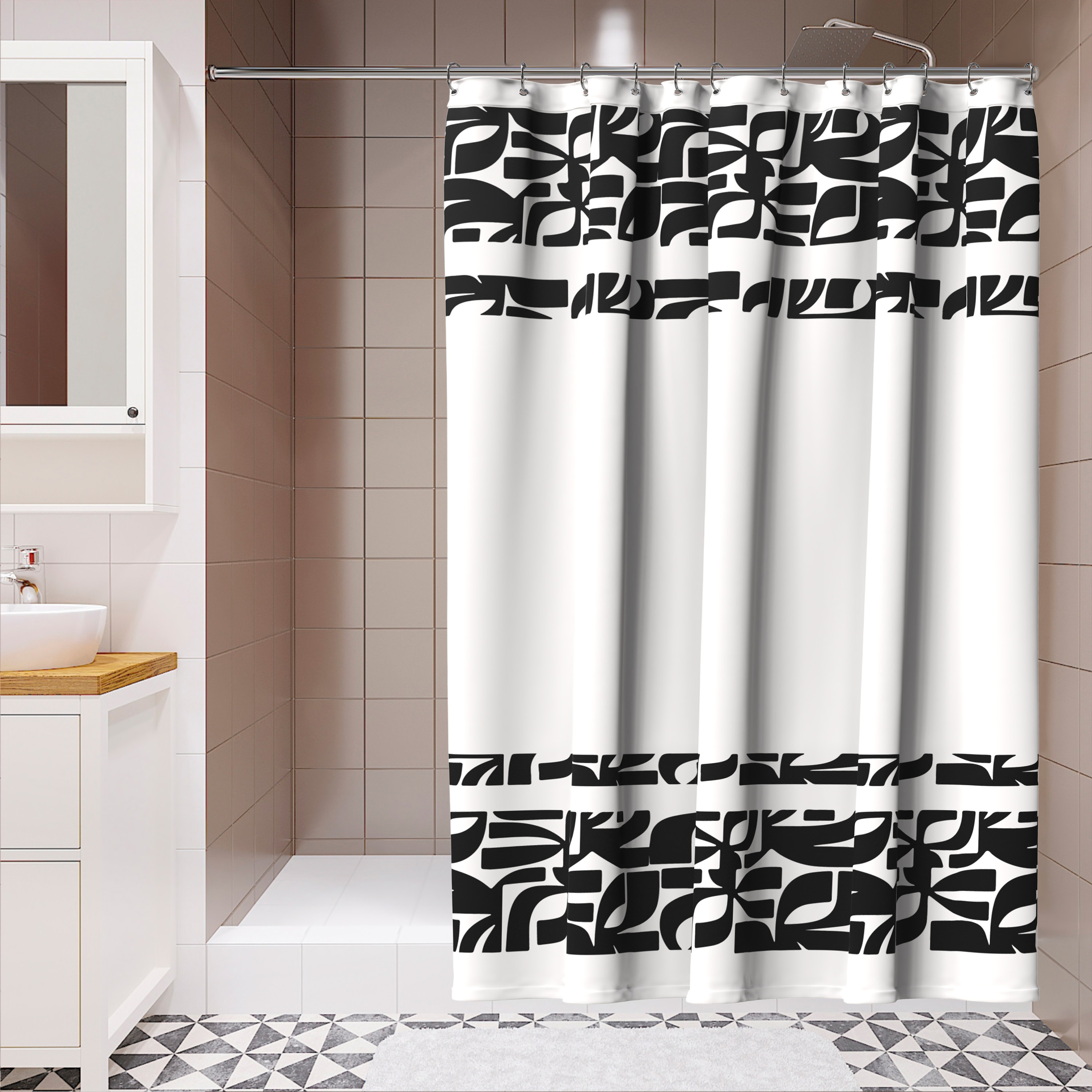 Изображение товара Штора для ванной Lemer Taho 180x200 см бело-черная