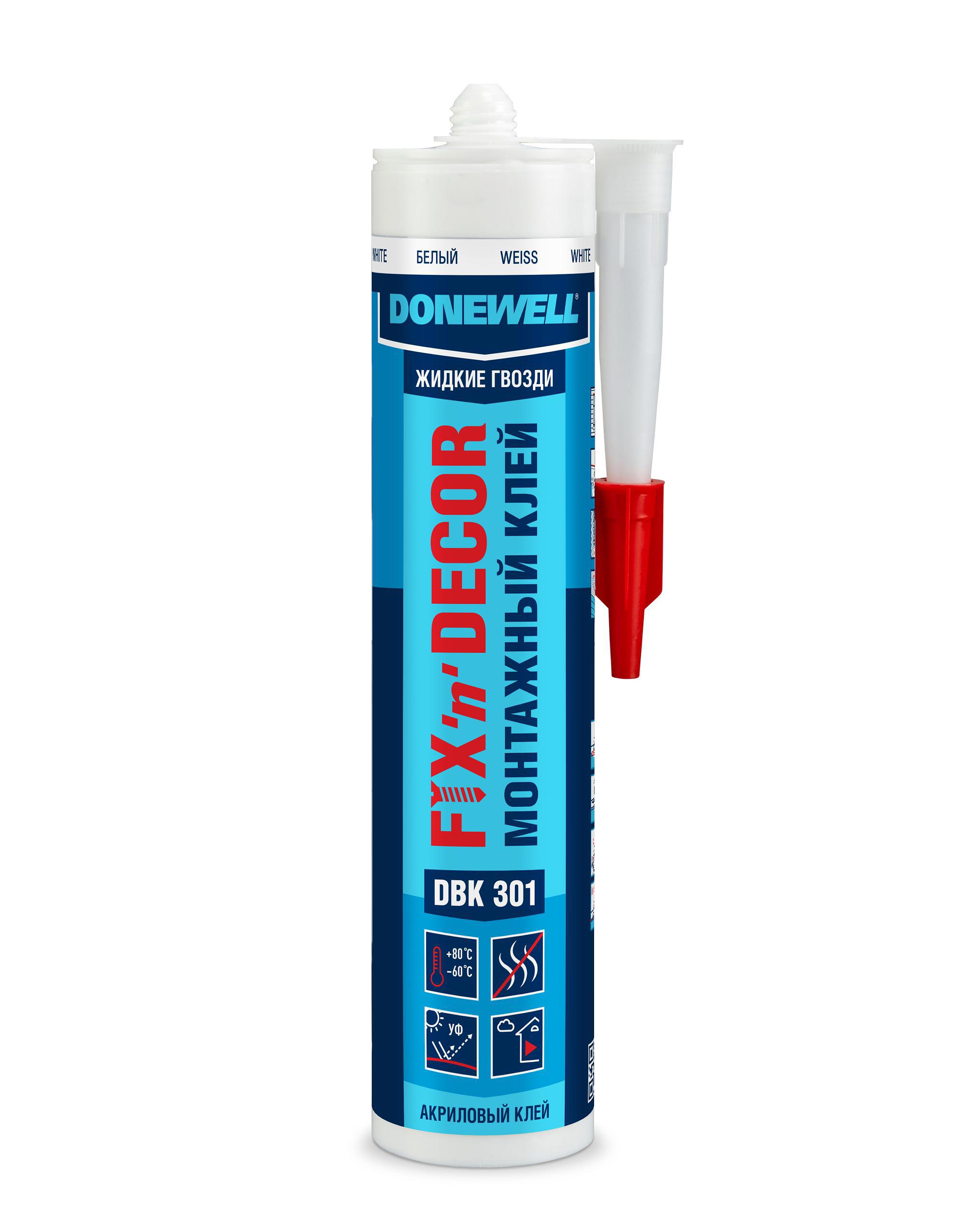 Изображение товара Клей монтажный Donewell FIX-n-DECOR DBK-301 морозостойкий белый 260 мл 20 шт