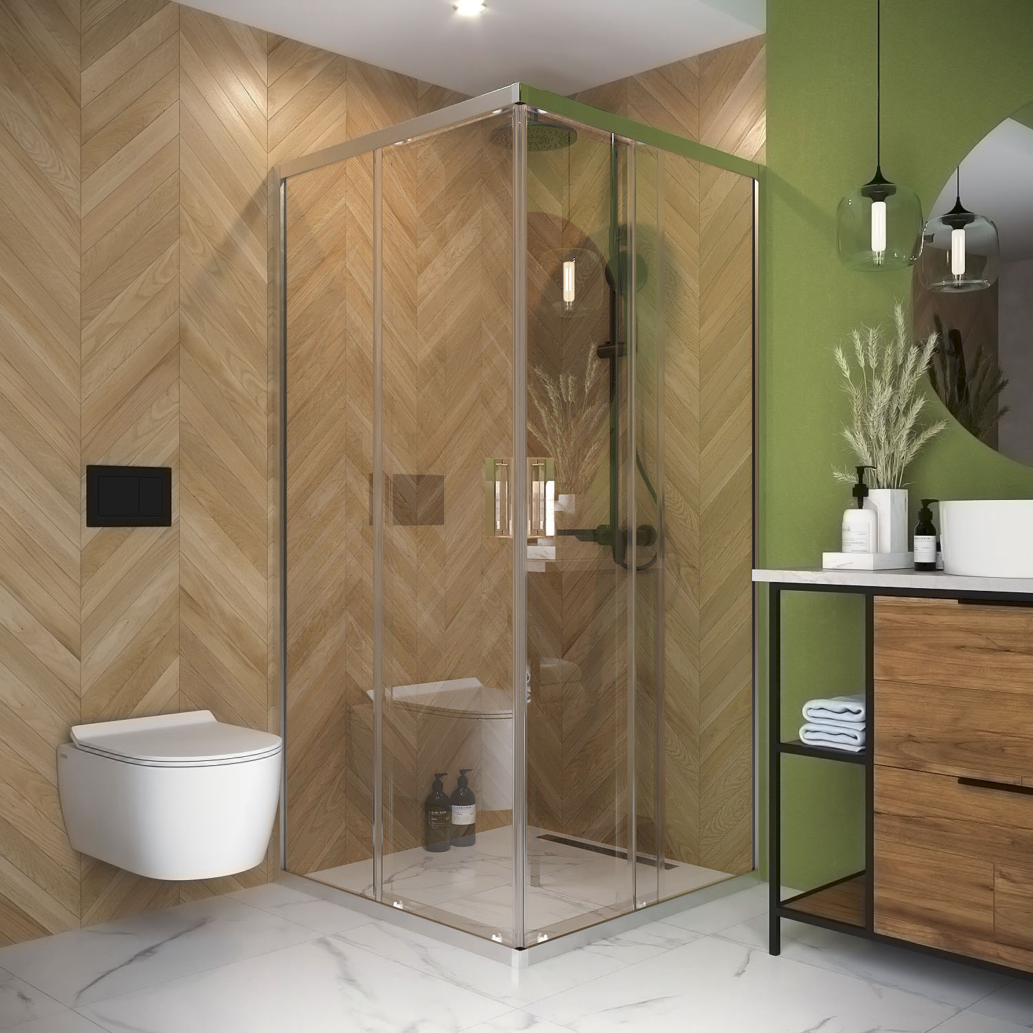 Изображение товара Душевой уголок Domani-Spa Cube V99 90x90x190 см прозрачное стекло 5 мм профиль цвета хром