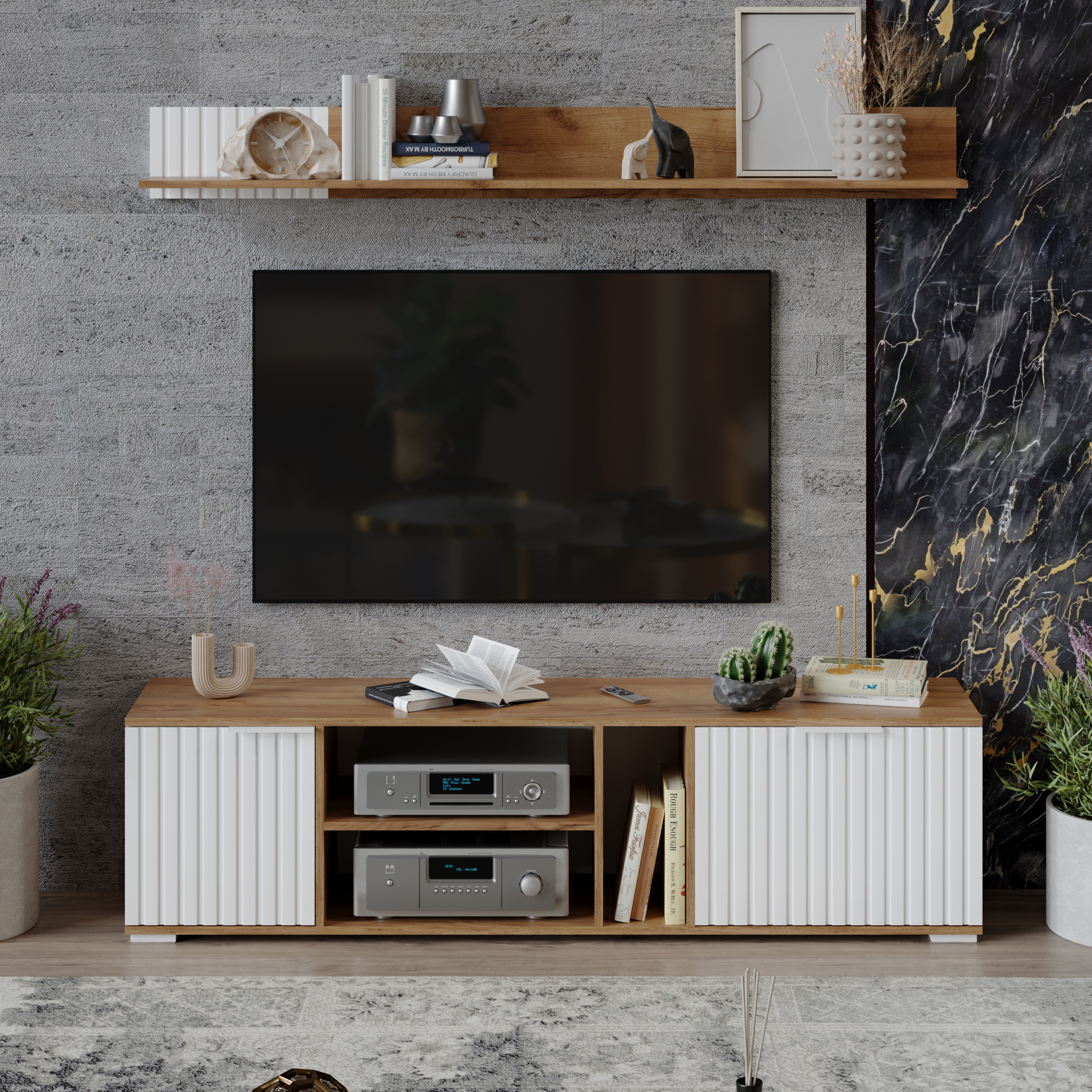 Изображение товара Модульная стенка Трия Хилтон №4 171x45x37 см ЛДСП цвет белый/дуб крафт золотой