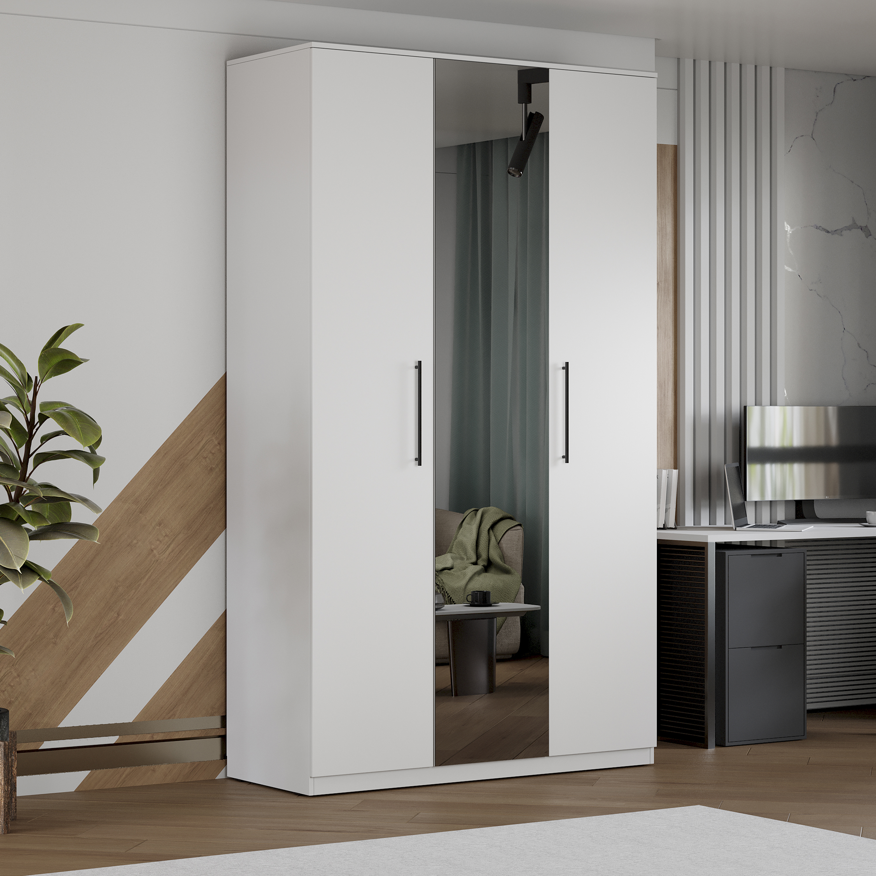 Изображение товара Шкаф Трия Агата комбинированный 135x235x53.1 см белый с зеркалом