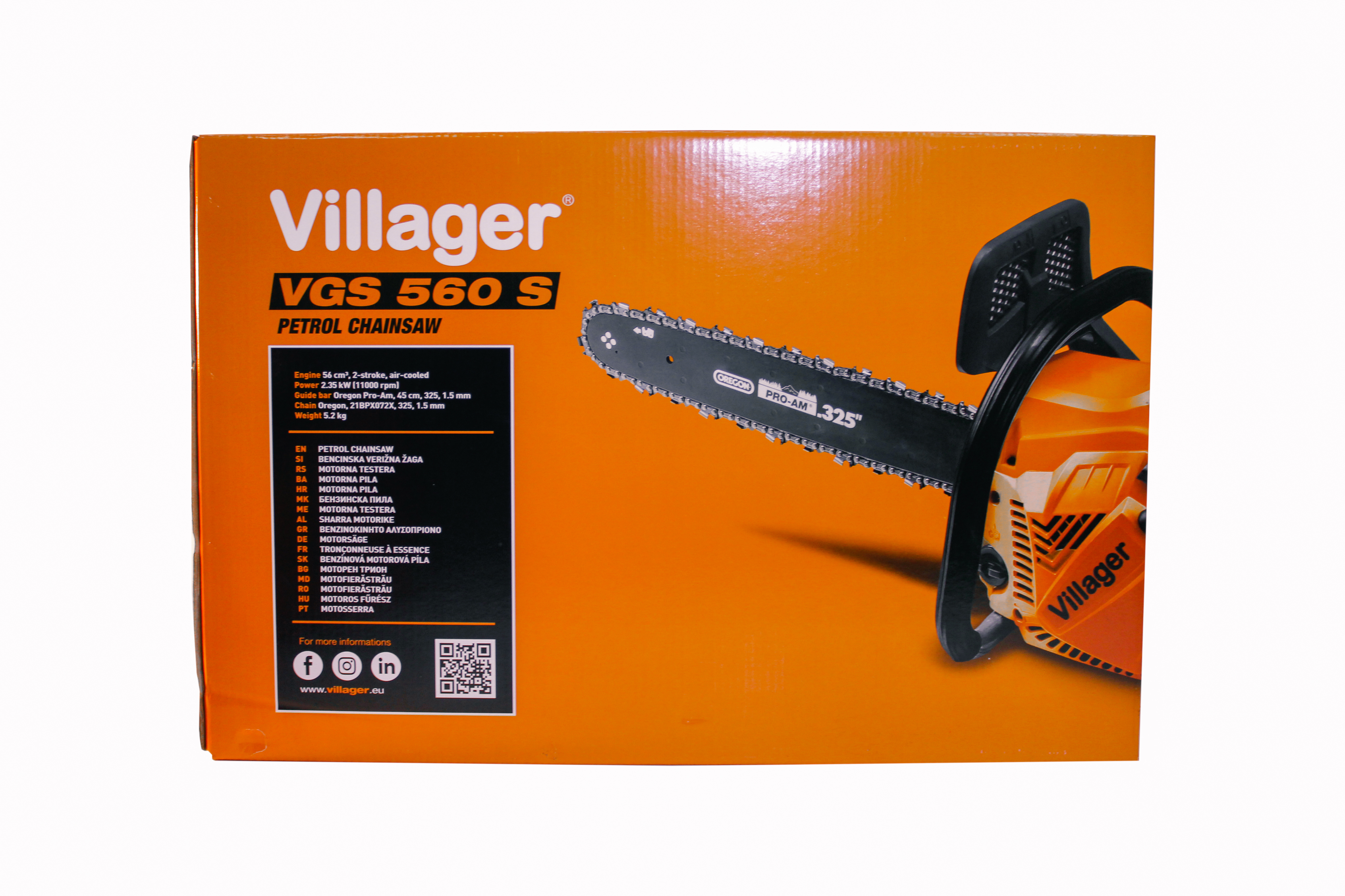 Изображение товара Бензопила Villager VGS 560 S с шиной 45 см, 3 л.с.