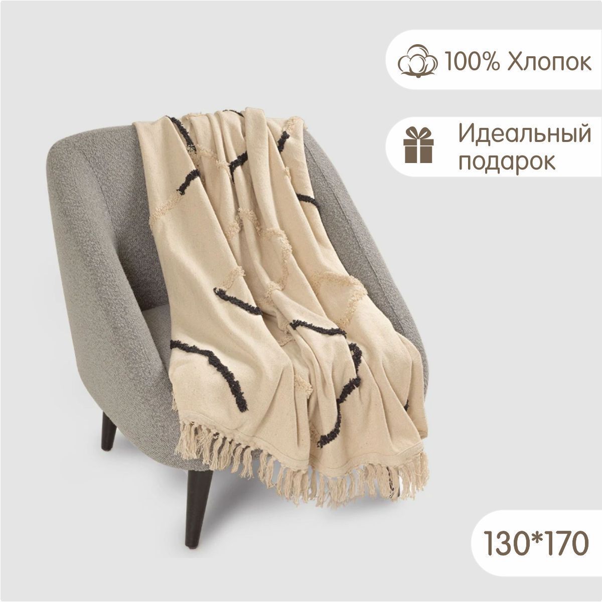 Изображение товара Плед из хлопка с бахромой и контрастными акцентами 130x170 см Comfy ОГОГО ОБСТАНОВОЧКА!