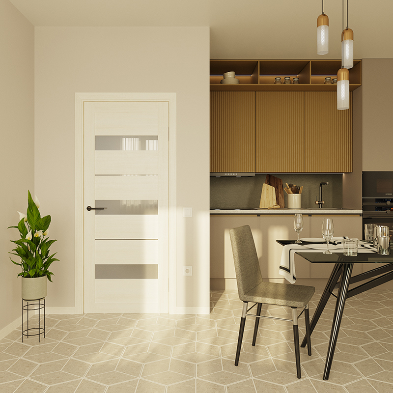 Изображение товара Дверь межкомнатная Dorica Техно-4 остеклённая 70x200см ПВХ цвет жемчужный (бежевый) без замка и петель