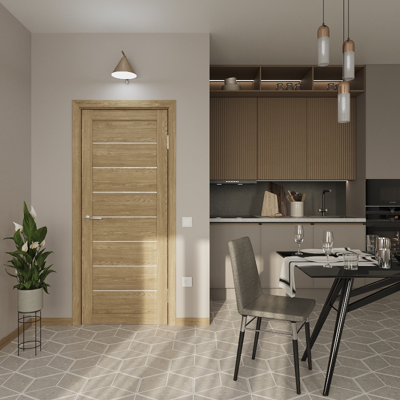 Изображение товара Дверь межкомнатная Dorica Техно-5 остеклённая 80x200см ПВХ цвет золотой (коричневый) без замка и петель