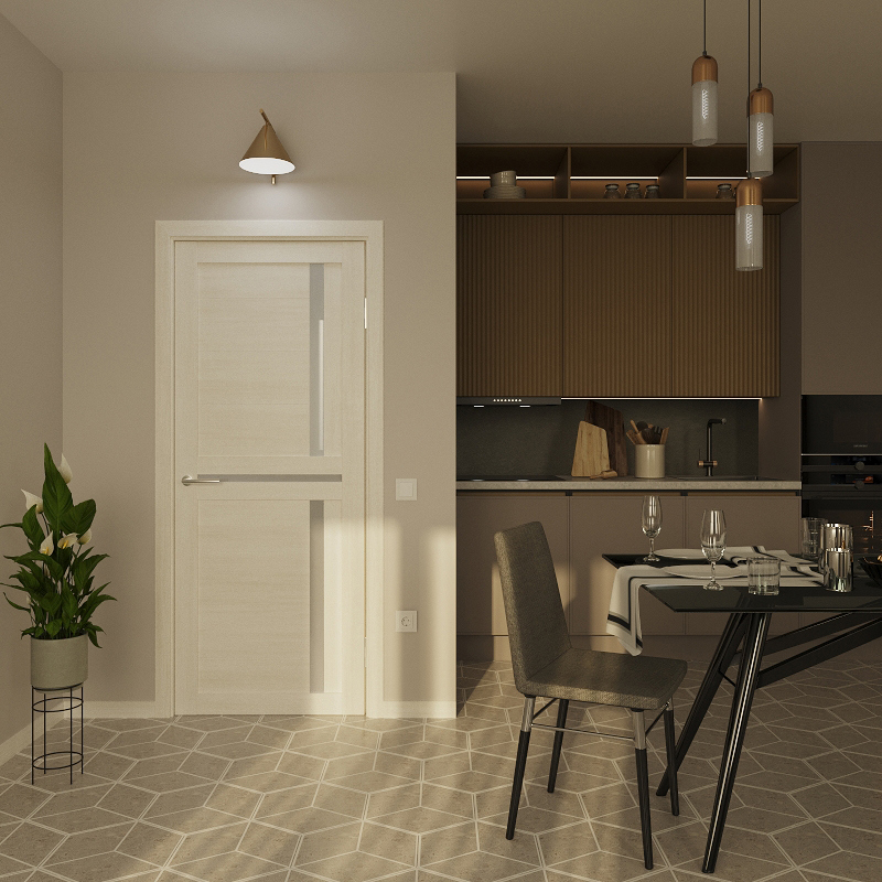 Изображение товара Дверь межкомнатная Dorica Техно-8 остеклённая 80x200см ПВХ цвет жемчужный (бежевый) без замка и петель