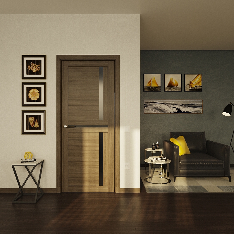 Изображение товара Дверь межкомнатная Dorica Техно-8 стекло черное 70x200см ПВХ цвет горный (серый) без замка и петель