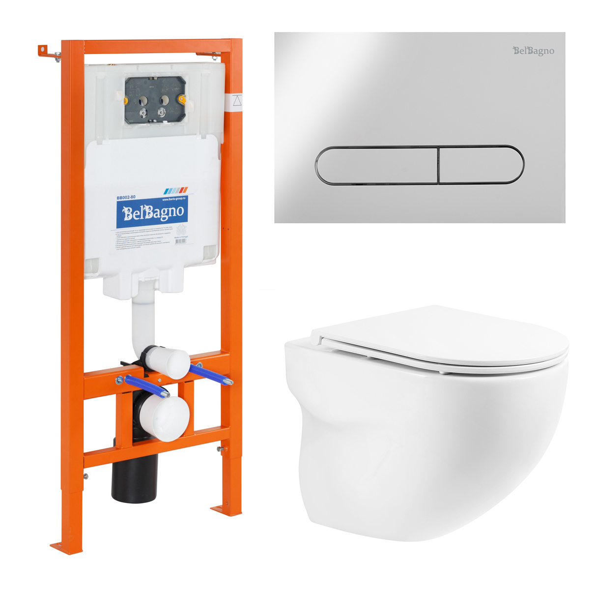 Изображение товара Комплект инсталляция с унитазом Belbagno Onda BB066CHR chrome белый