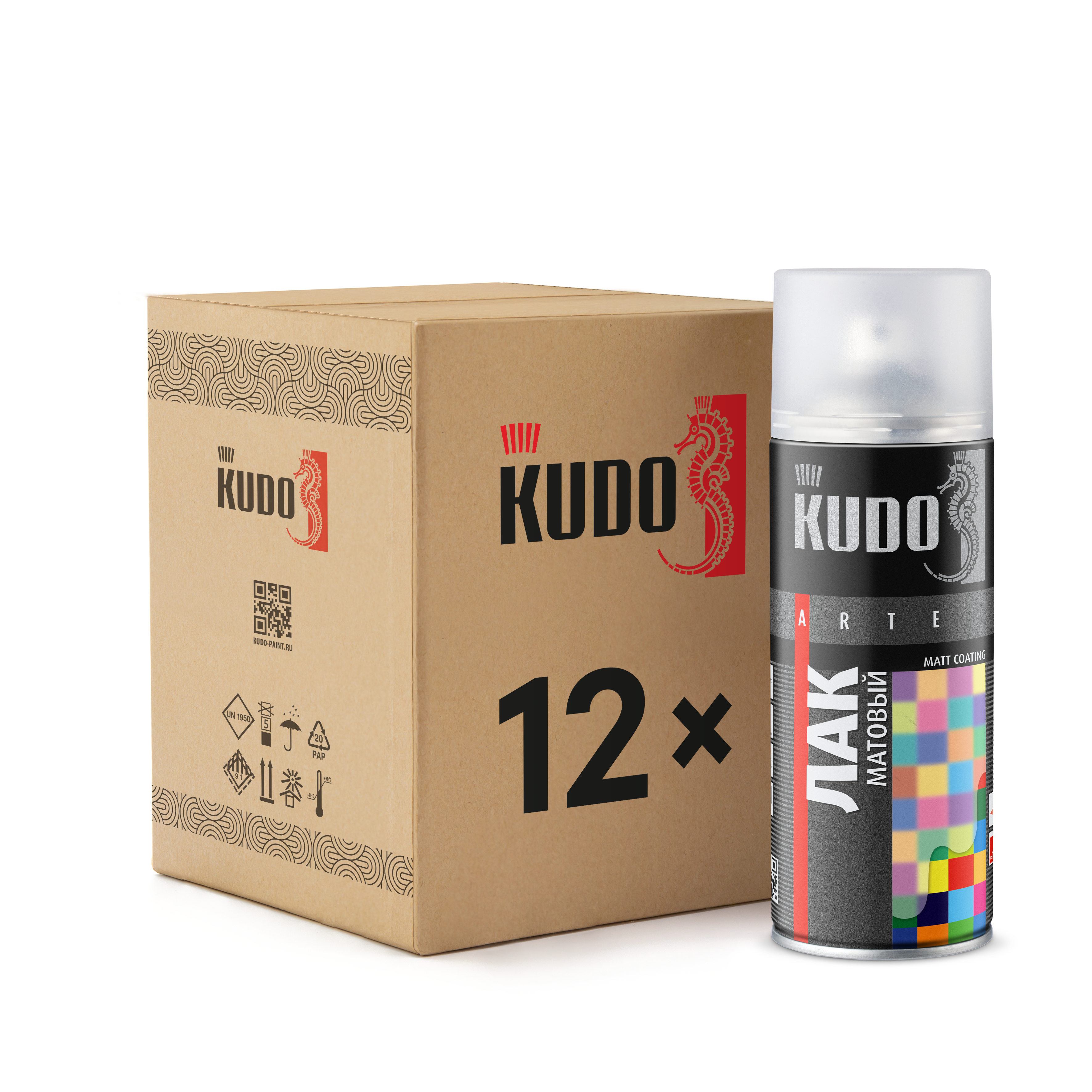 Изображение товара Лак аэрозольный Kudo KU-9004 универсальный матовый прозрачный 0.52 л 12 шт