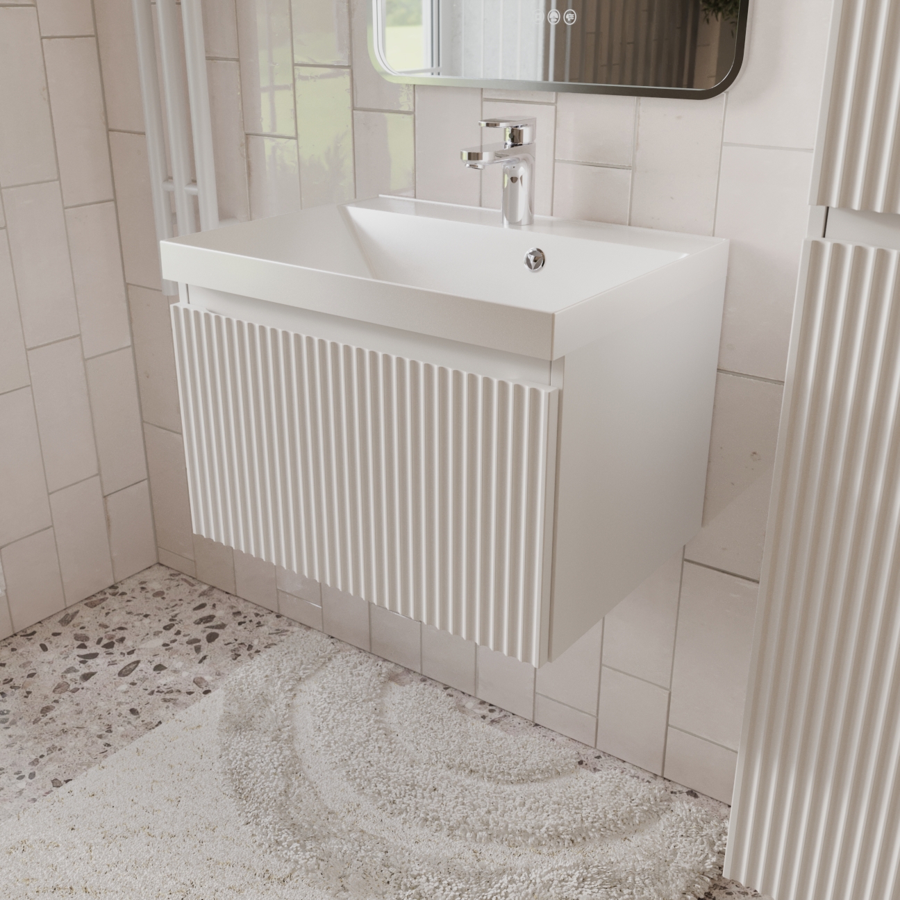 Изображение товара Тумба с раковиной для ванной Mebelvann Pulse 60 см подвесная 1 ящик цвет белый