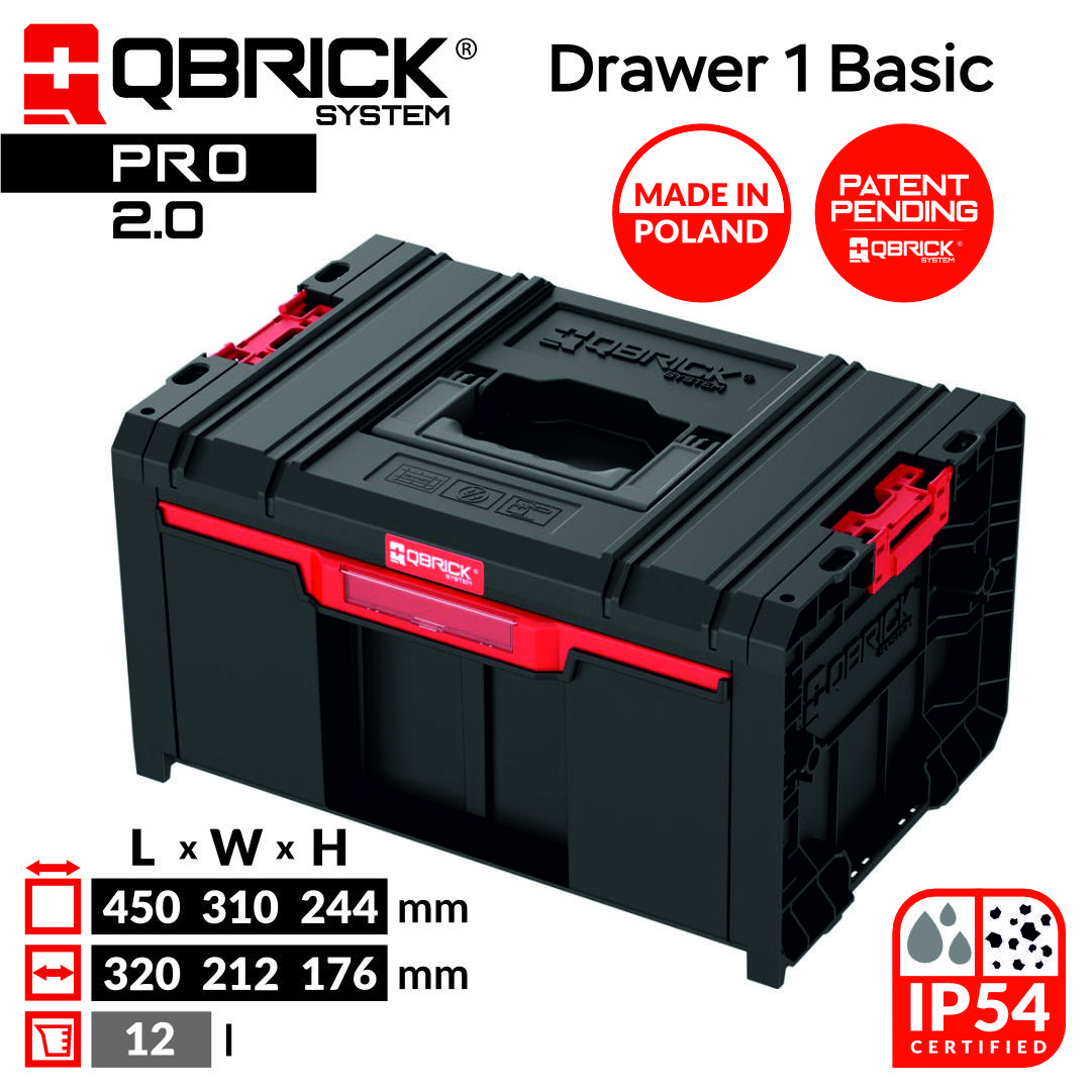 Изображение товара Ящик для инструментов Qbrick System QS Pro Drawer 1 Basic 31x45x24.4 см из ABS-пластика