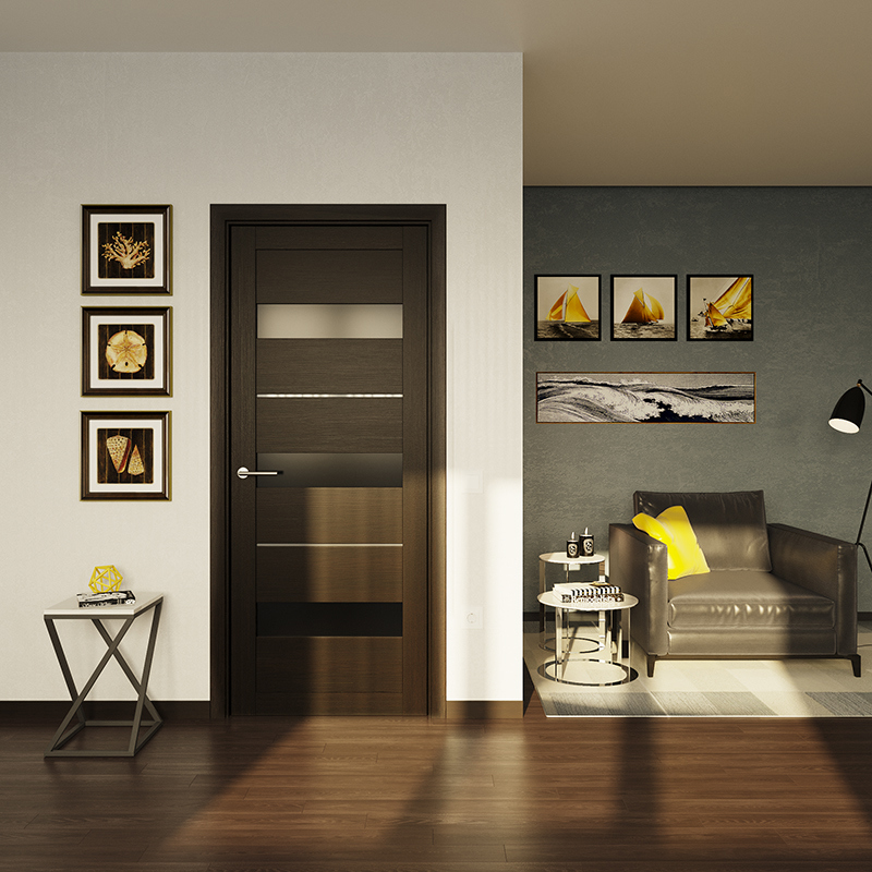 Изображение товара Дверь Dorica Техно-4 с стеклом черное, венге 70x200 см