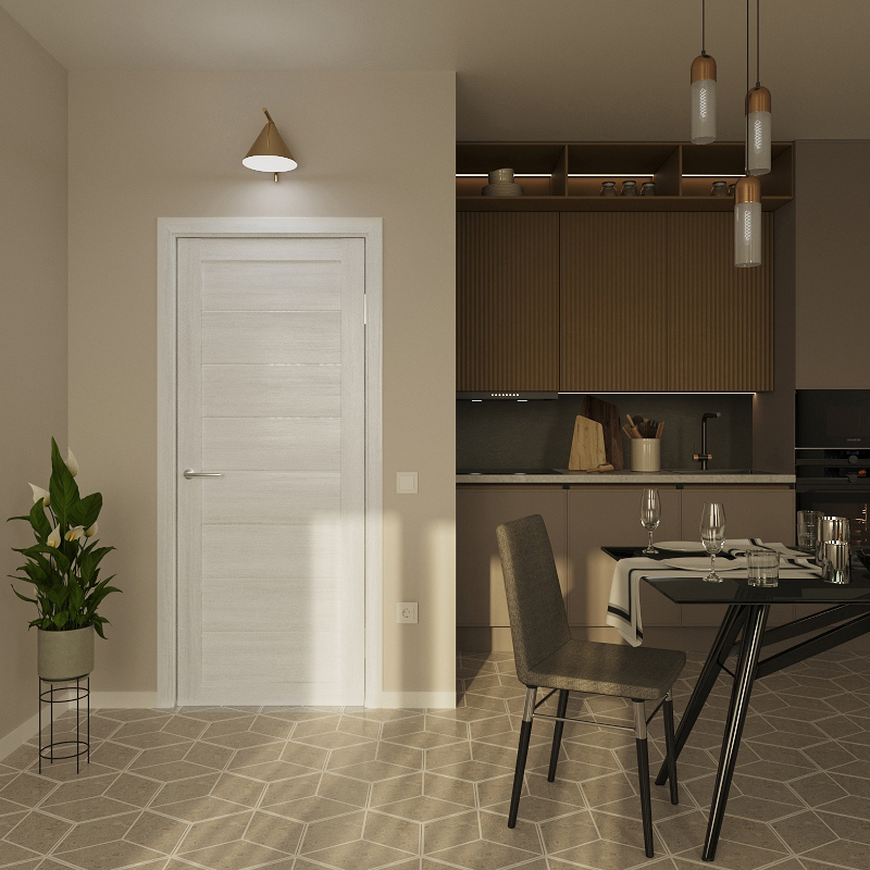 Изображение товара Дверь межкомнатная Dorica Техно-5 остеклённая 60x200см ПВХ цвет арктик (белый) без замка и петель