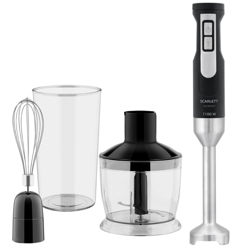 Изображение товара Погружной блендер Scarlett SC-HB42F61 1100 Вт, черный, 3 насадки для приготовления пюре кремов и см