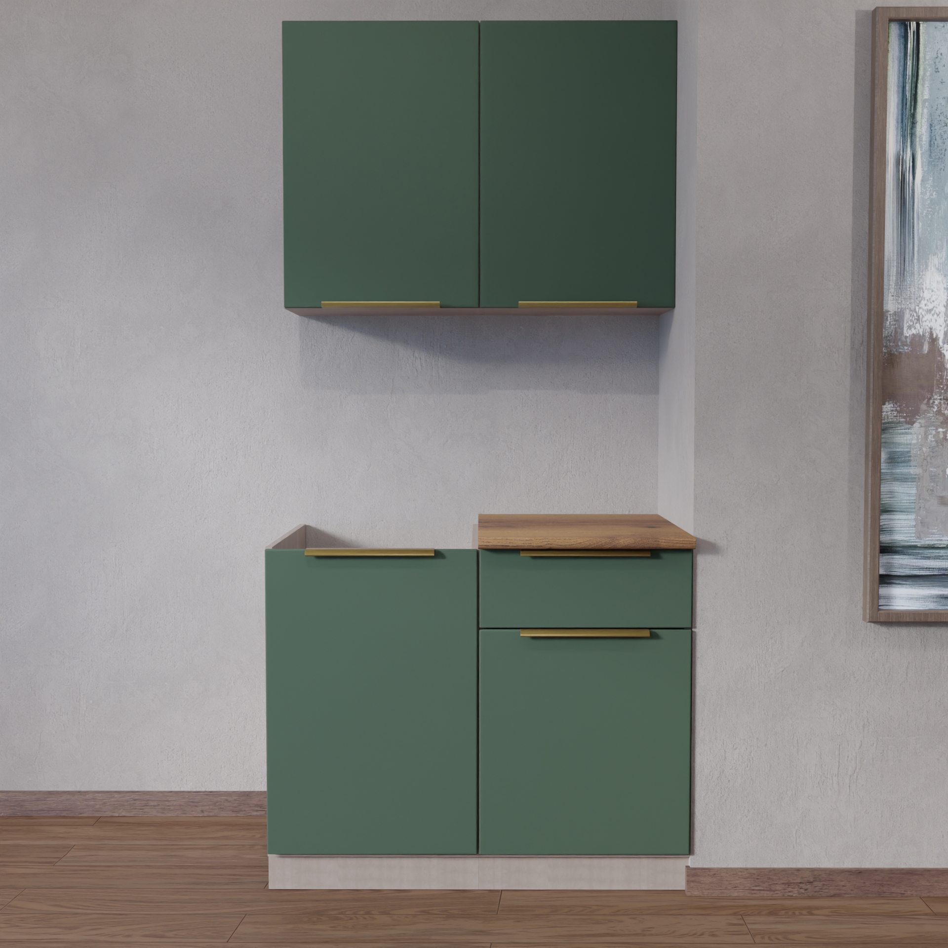 Изображение товара Кухонный гарнитур Vesta МДФ 1м темно-зеленый с плавным закрыванием