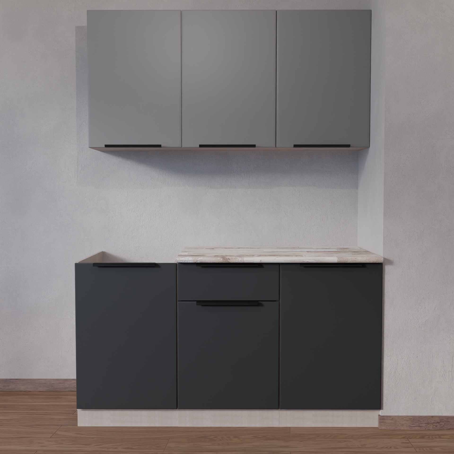 Изображение товара Кухонный гарнитур Vesta - 1,5м серый из ЛДСП и МДФ с плавным закрыванием