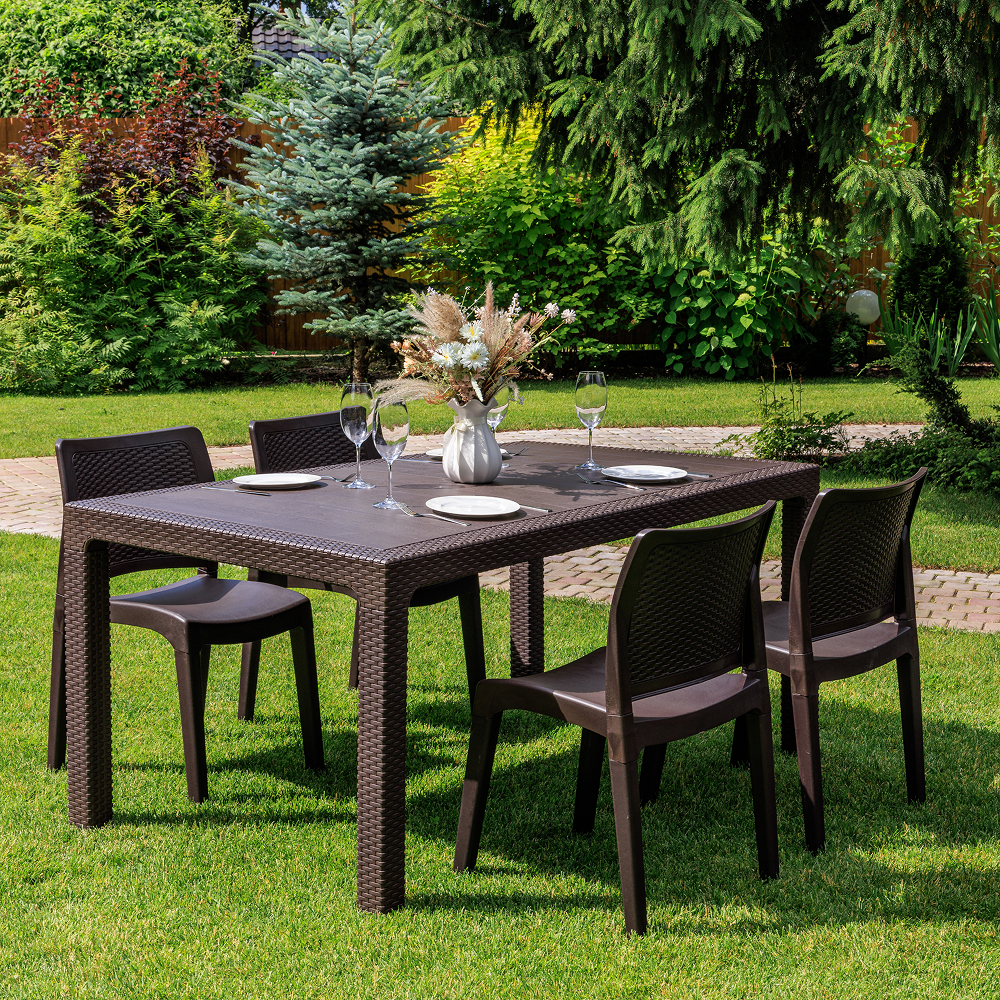 Изображение товара Набор садовой мебели JULY S из пластика для дачи и сада коричневый 4 стула и стол