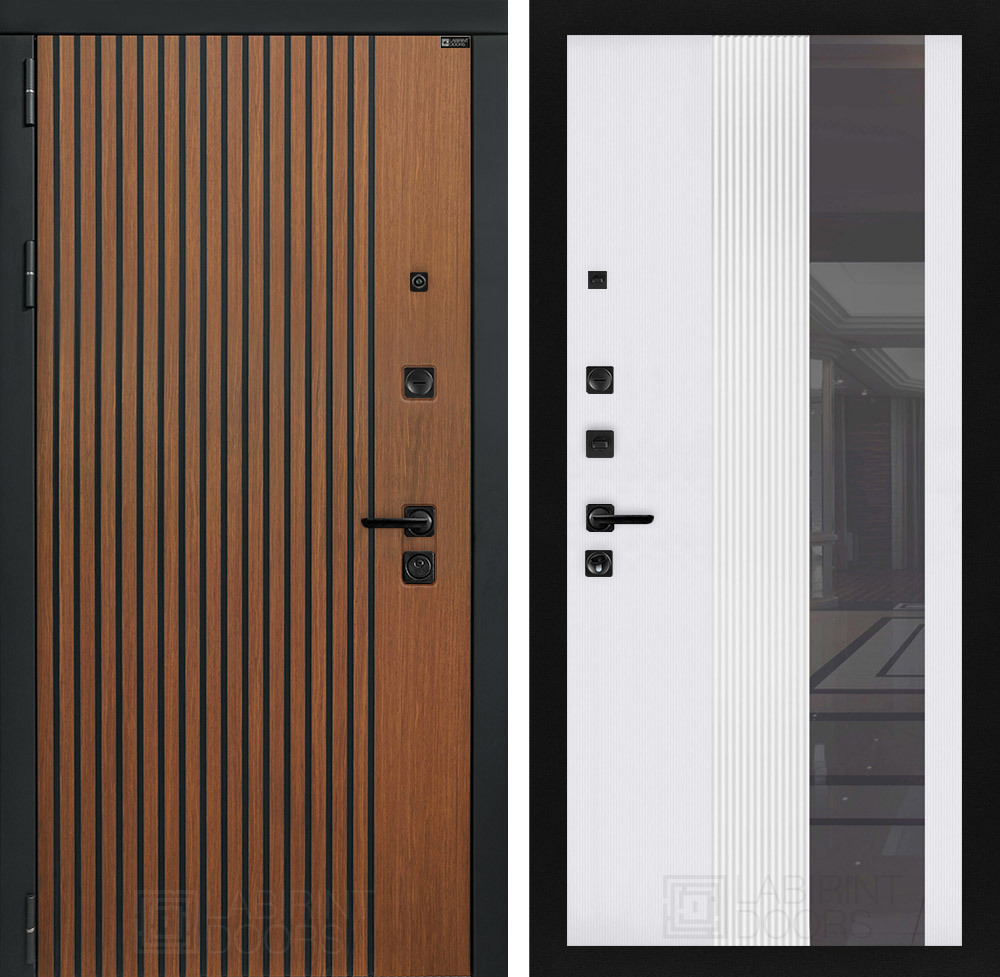 Изображение товара Входная дверь Лабиринт Шторм П32 левый 205x96см цвет дуб кантри темный/белый софт рельеф с зеркалом