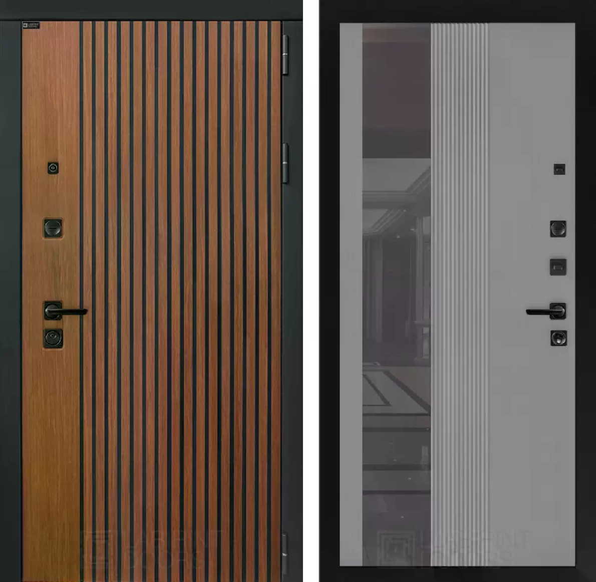 Изображение товара Входная дверь Лабиринт Шторм П32 правый 205x88см цвет дуб кантри темный/серый рельеф софт с зеркалом