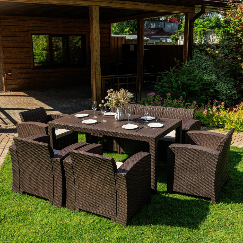 Изображение товара Набор садовой мебели для отдыха Royal Family Lana Lux Dining L пластик коричневый 4 кресла диван стол