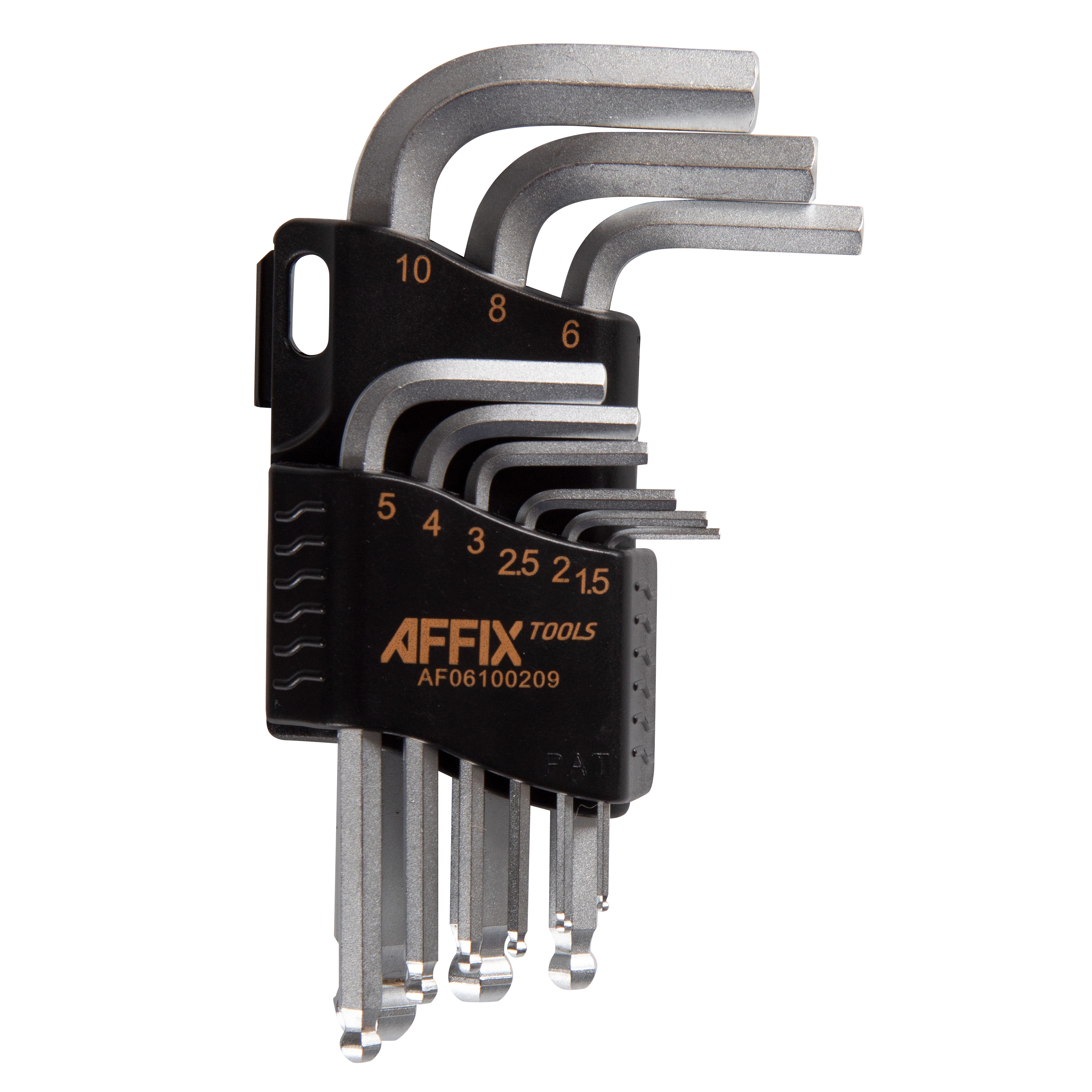 Изображение товара Набор Г-образных шестигранных ключей Affix 9 предметов хромированная сталь