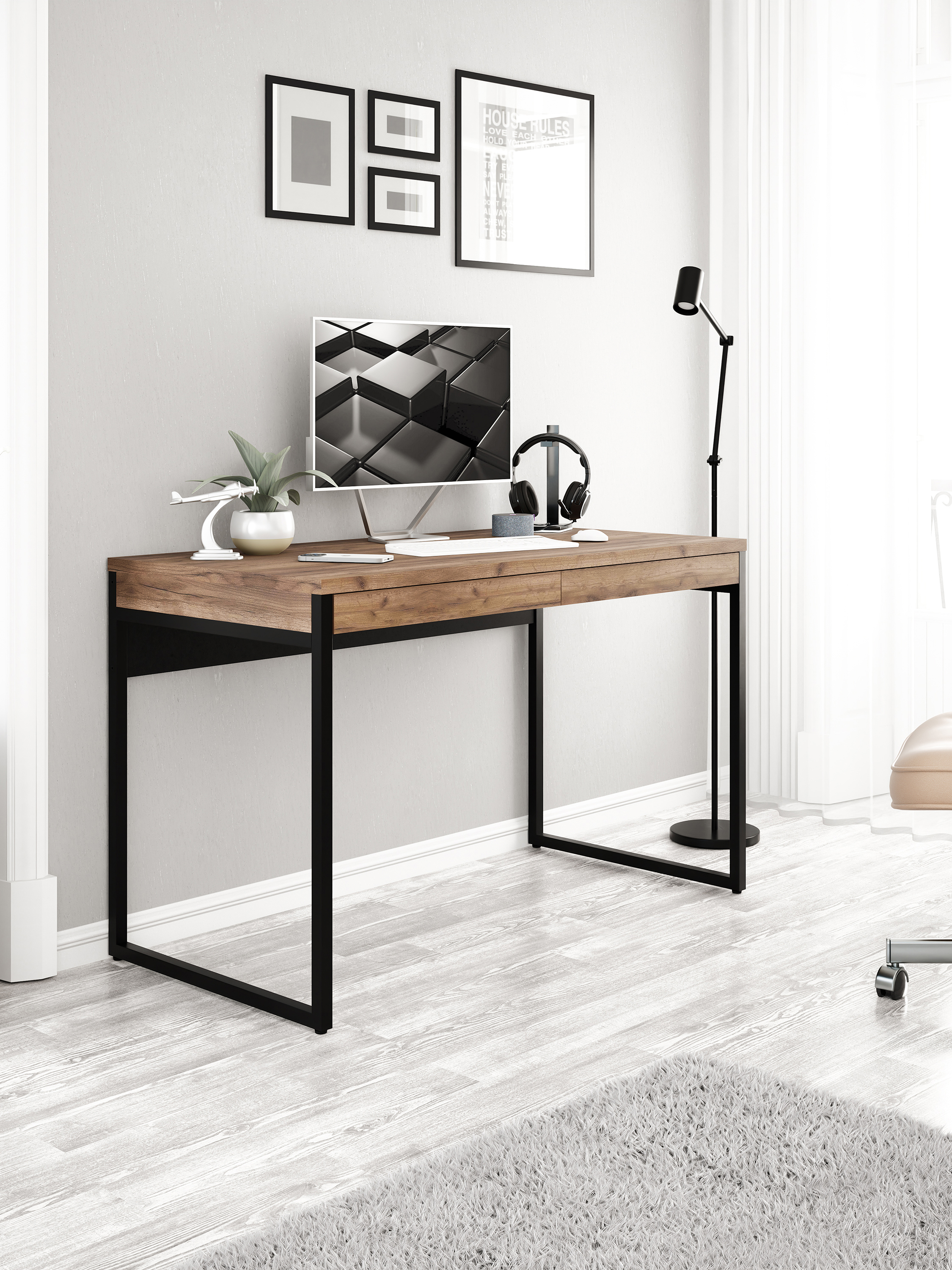 Изображение товара Письменный стол A1 Home Karter 120x60 см металл дуб коричневый табак стиль Лофт