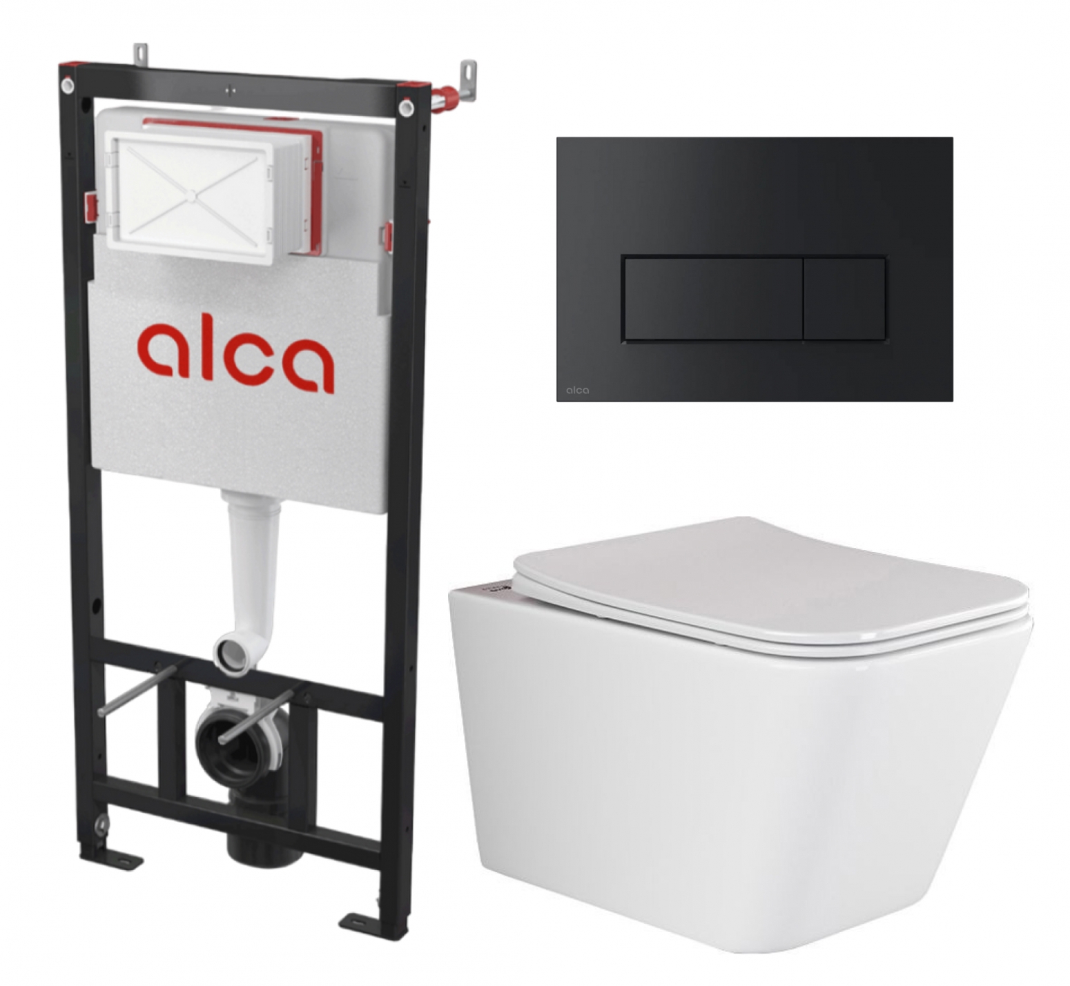 Изображение товара Инсталляция с унитазом комплект 3 в 1 AlcaPlast унитаз подвесной Ceramica Nova Metric Rimless кнопка черная Изображение товара Инсталляция с унитазом комплект 3 в 1 AlcaPlast унитаз подвесной Ceramica Nova Metric Rimless кнопка черная