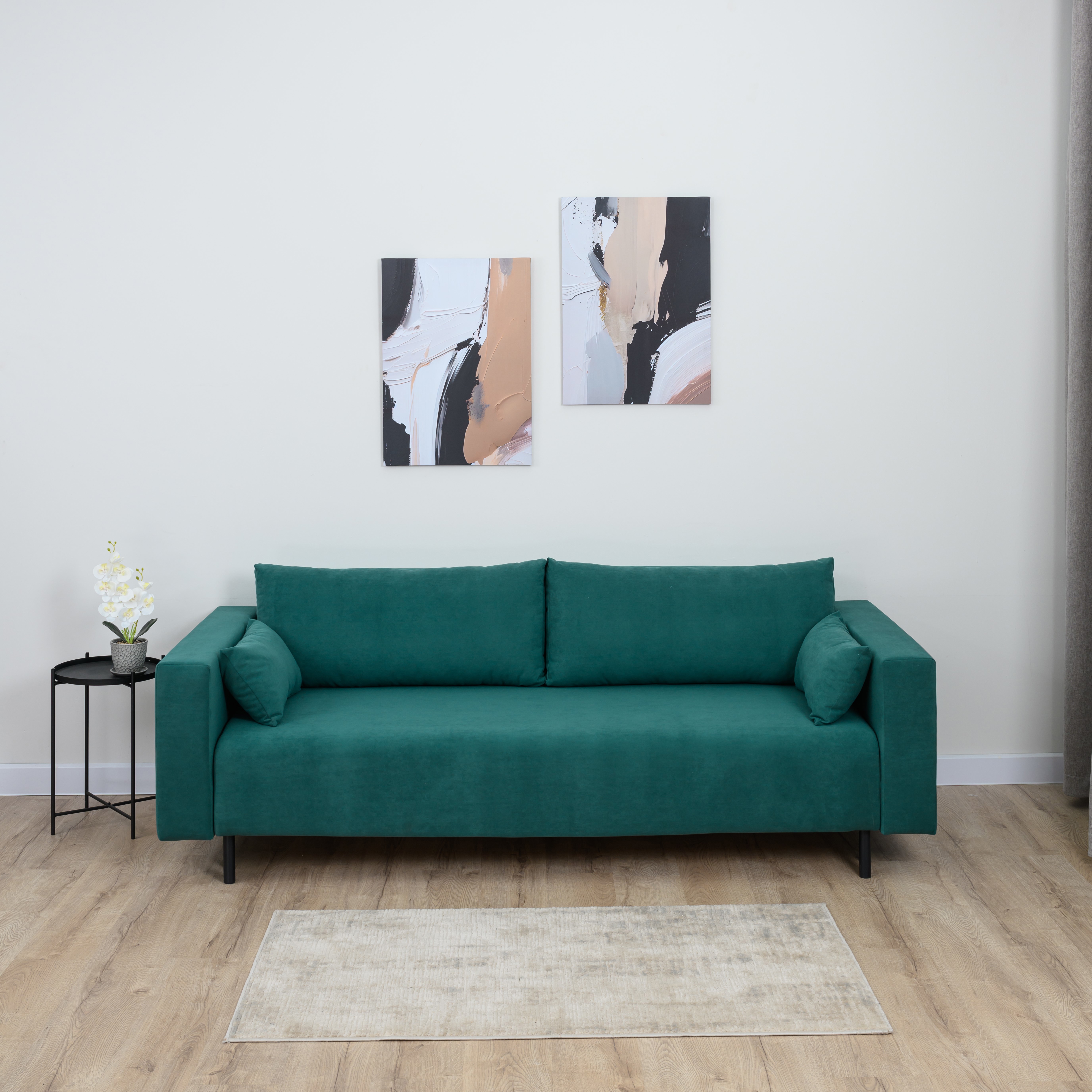 Изображение товара Диван раскладной Romack Malta с ящиками и велюром 225x76x92 см Изумруд