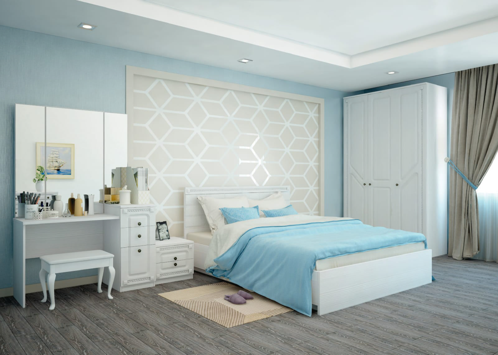 Изображение товара Кровать ГК Аквилон Азалия №1200 из ЛДСП белый современный стиль