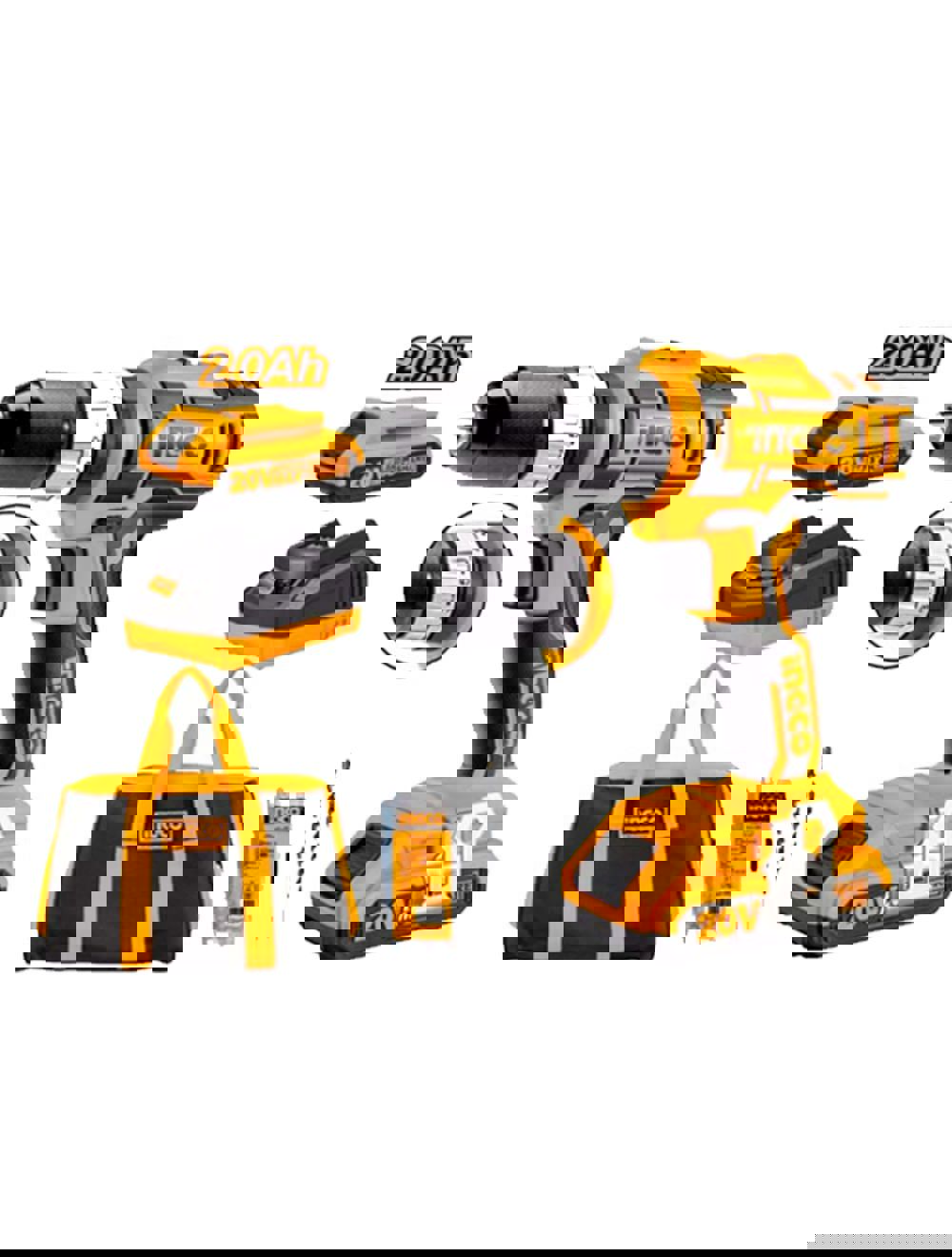 Изображение товара Шуруповерт Ingco ударный CIDLI2002 Li-lon 20.0 В 2 Ач 45 Нм патрон 10мм 2 батареи сумка