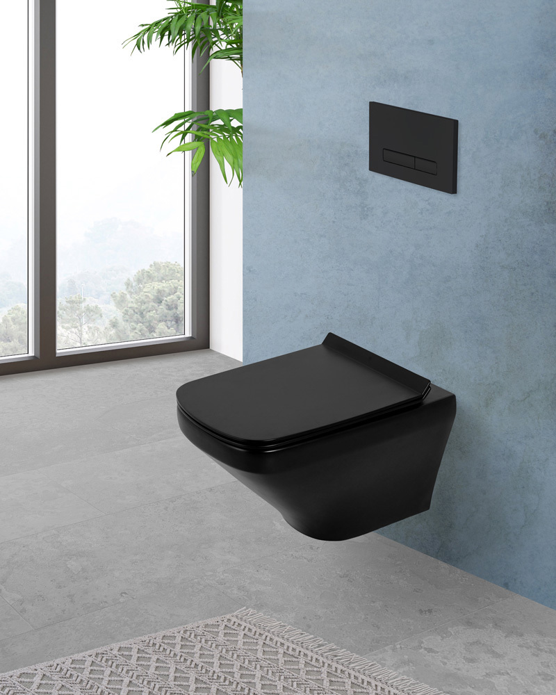 Изображение товара Унитаз подвесной Belbagno BB3201CHR-MB/BB3201SC-MB безободковый с сиденьем микролифт