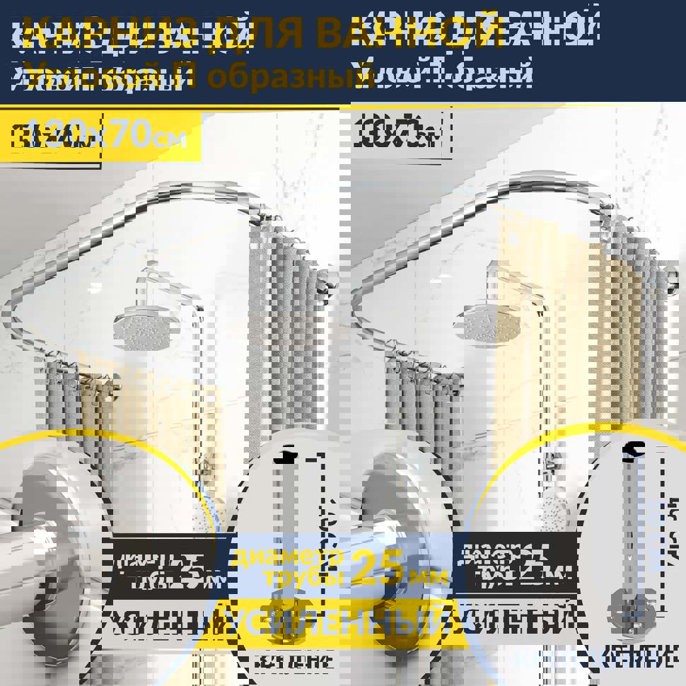 Изображение товара Карниз для ванной MRKARNIZ K25POBR-130x70 хром из нержавеющей стали