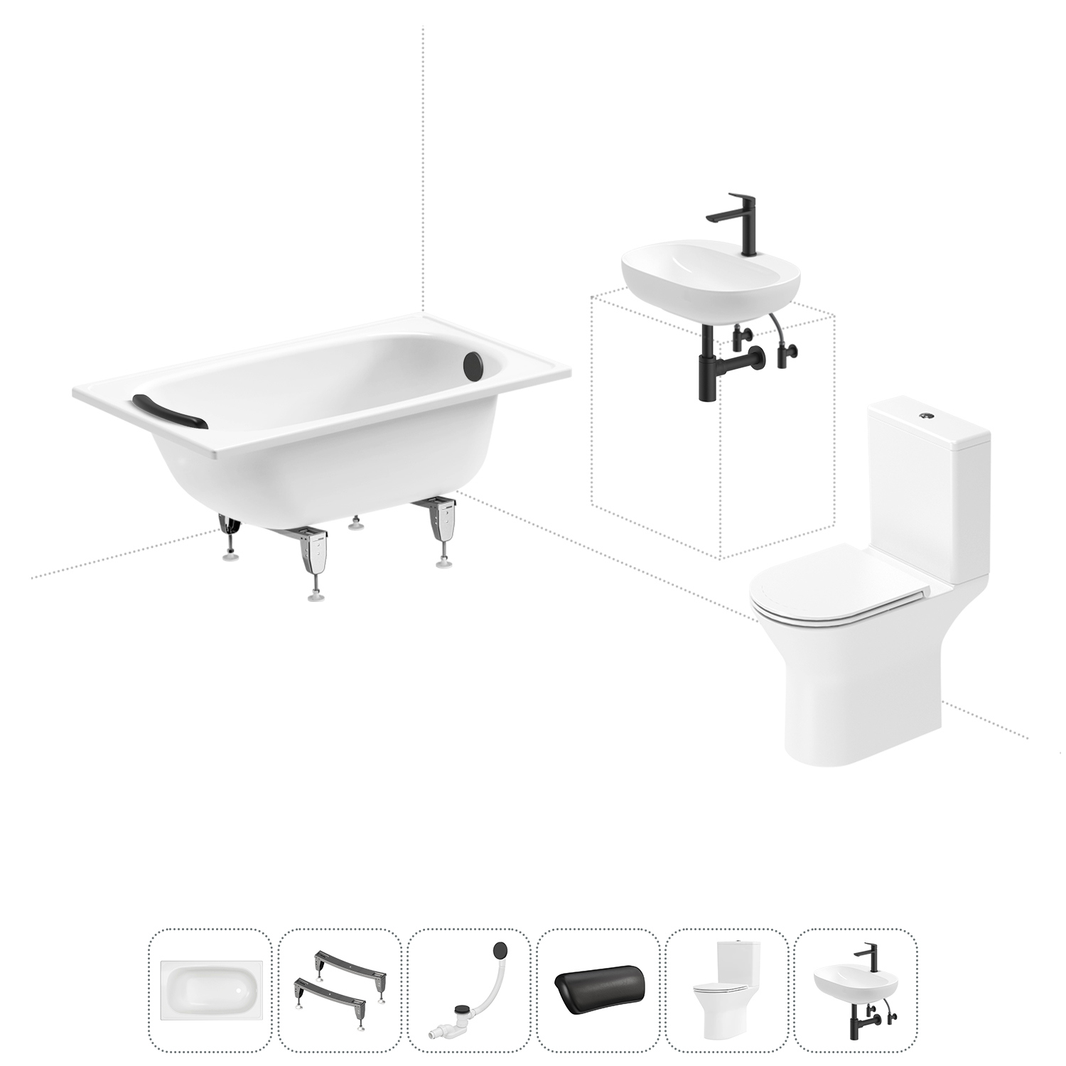 Изображение товара Комплект для ванной комнаты: ванна Sanitana, унитаз Lavinia, раковина Wellsee