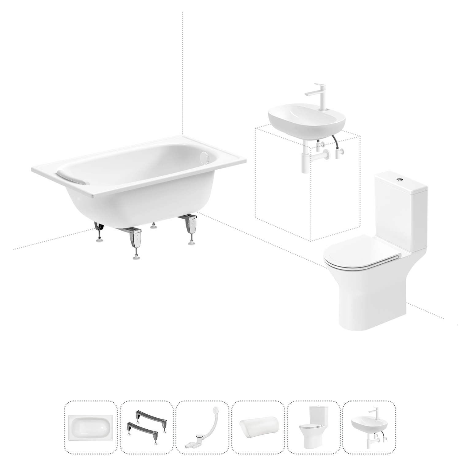 Изображение товара Ванна Sanitana BLB Europa 120x70 см с унитазом и раковиной