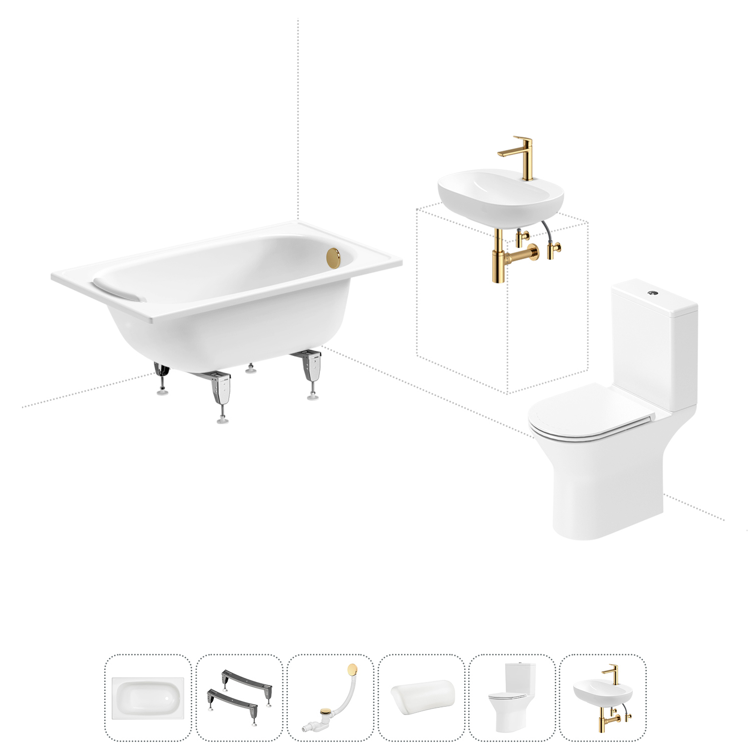 Изображение товара Комплект для ванной комнаты Sanitana BLB Europa 120x70 см унитаз раковина и аксессуары