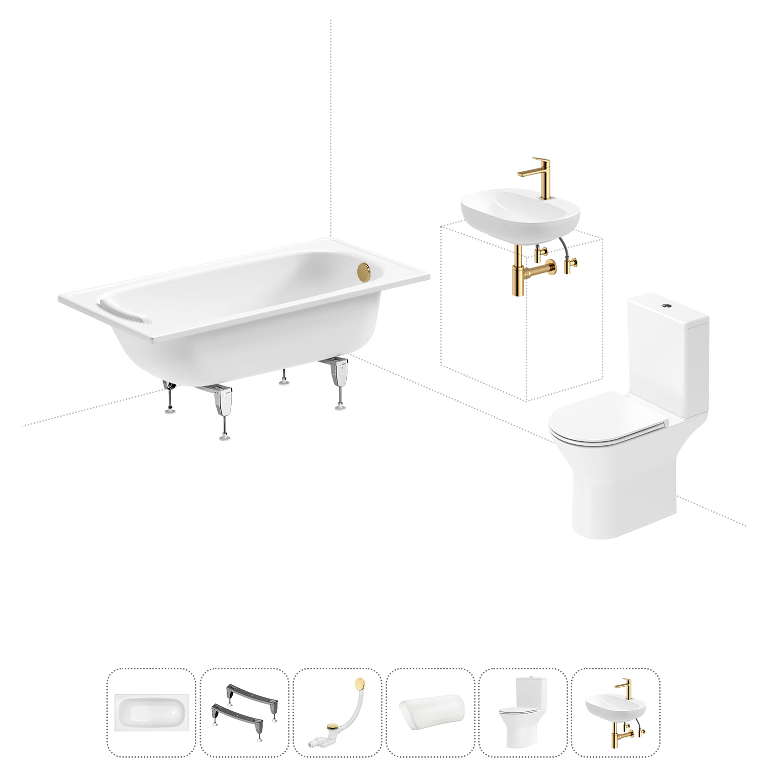 Изображение товара Ванна и комплект для ванной комнаты SANITANA BLB Europa 130x70 см с унитазом и раковиной