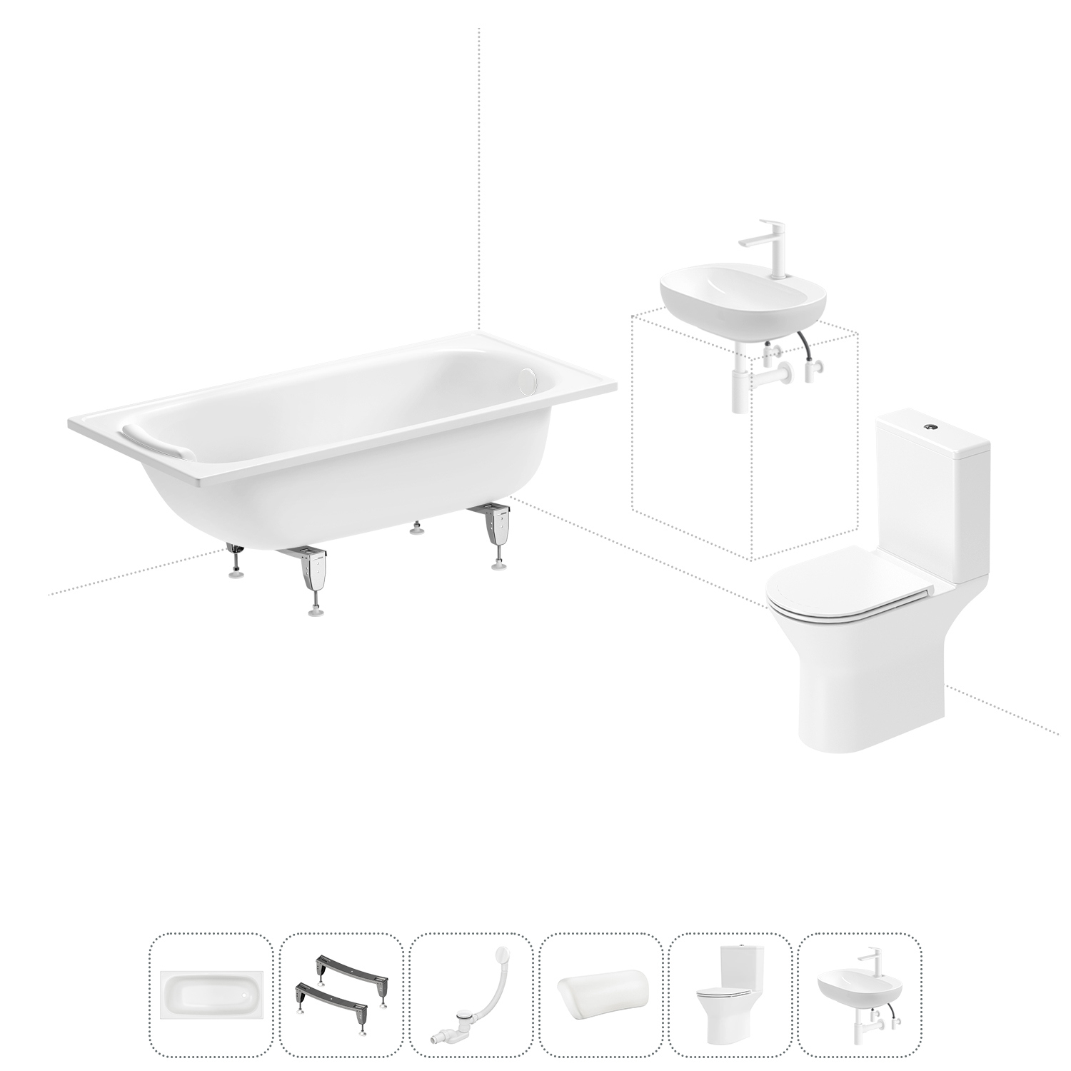 Изображение товара Ванна Sanitana BLB Europa 150x70 см сталь с безободковым унитазом и раковиной