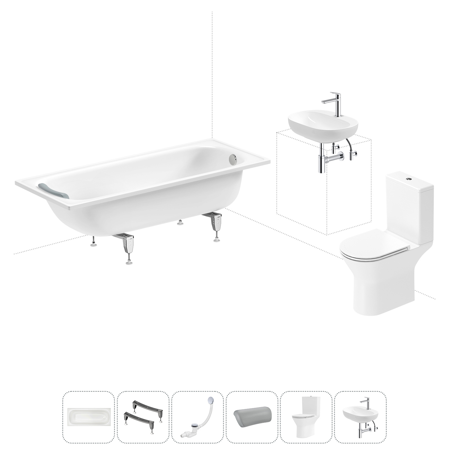 Изображение товара Стальная ванна SANITANA BLB Europa 170x70 см с напольным унитазом и раковиной комплект