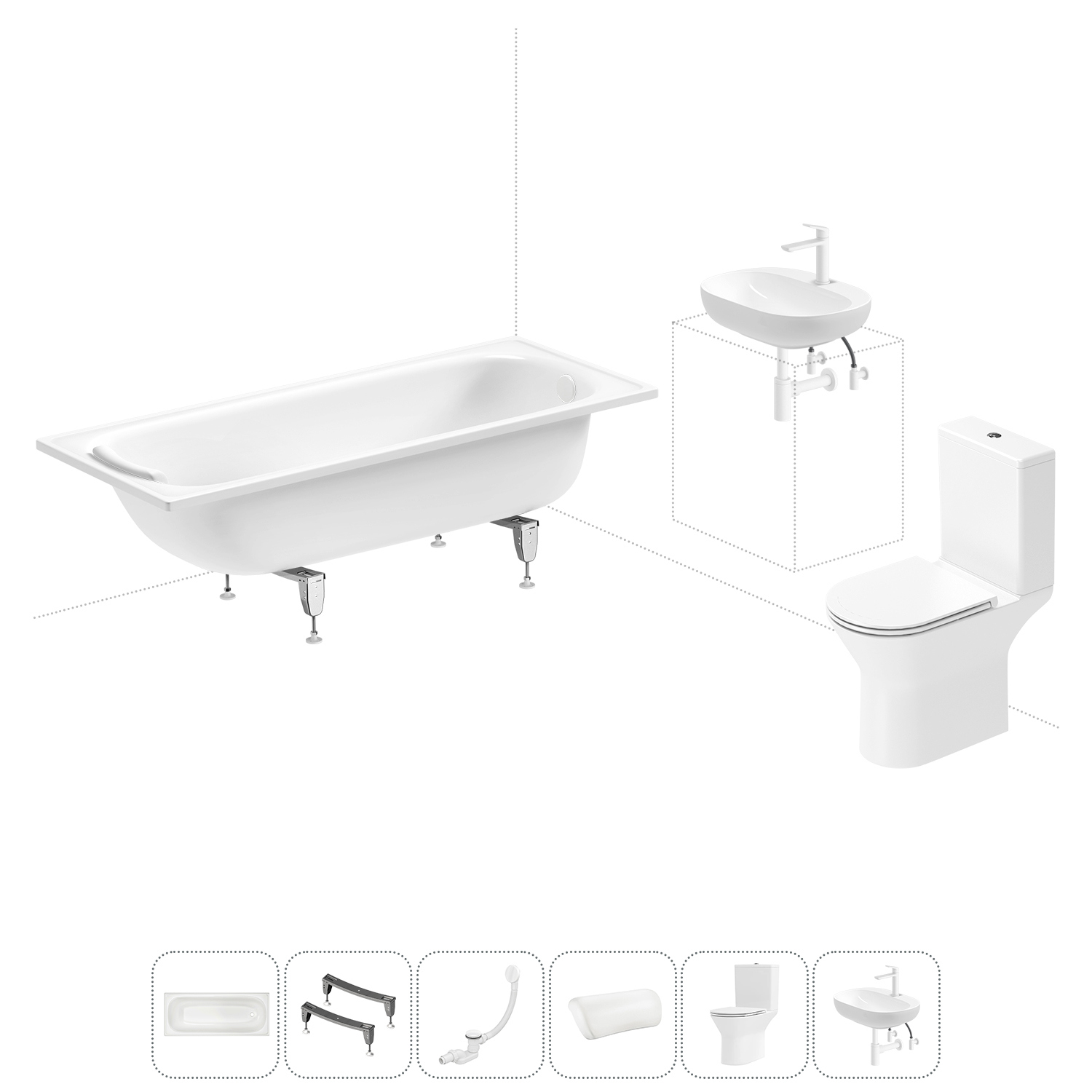 Изображение товара Комплект для ванной комнаты: ванна, унитаз и раковина от Sanitana и Wellsee