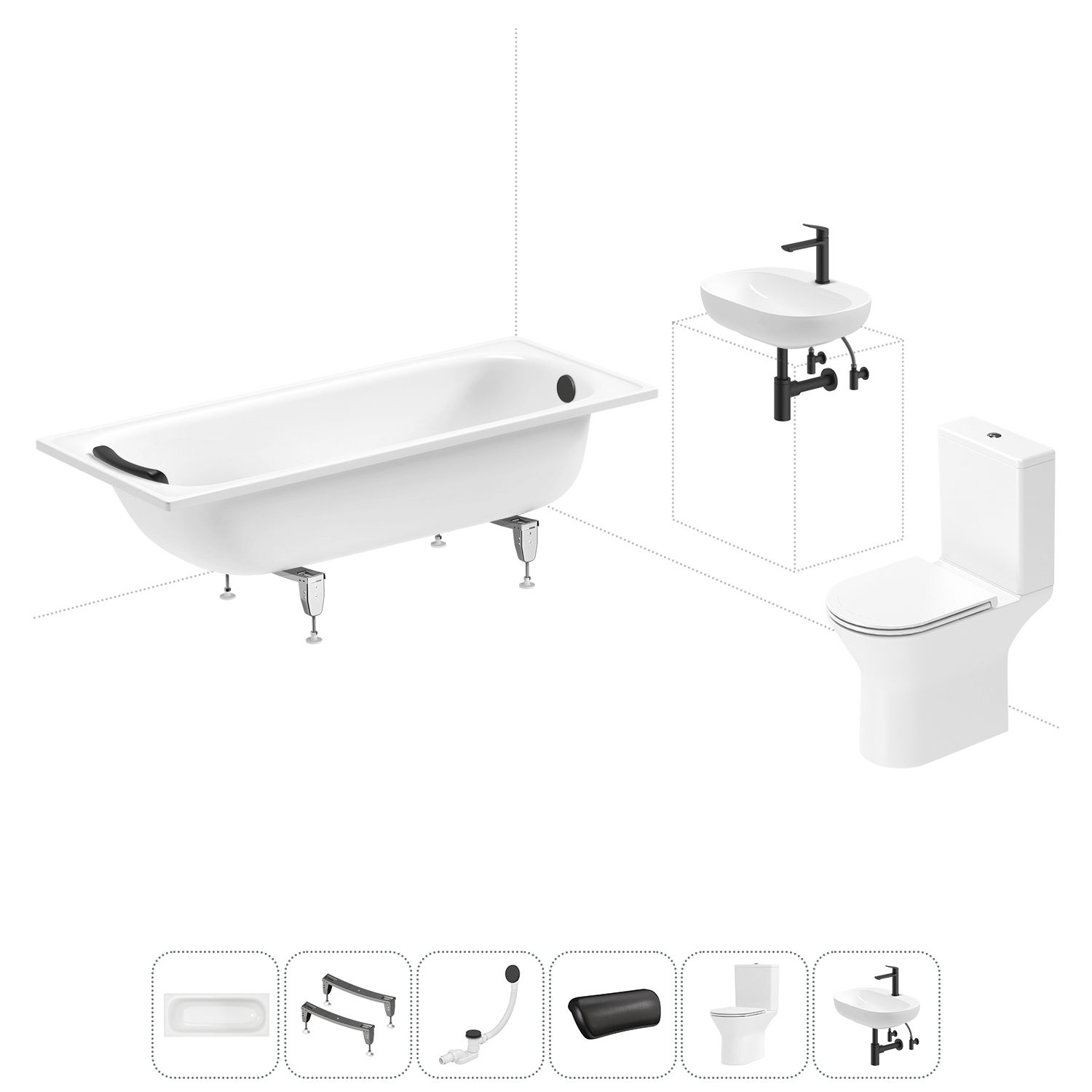 Изображение товара Комплект ванна унитаз раковина сантехника для ванной комнаты 170x75 см