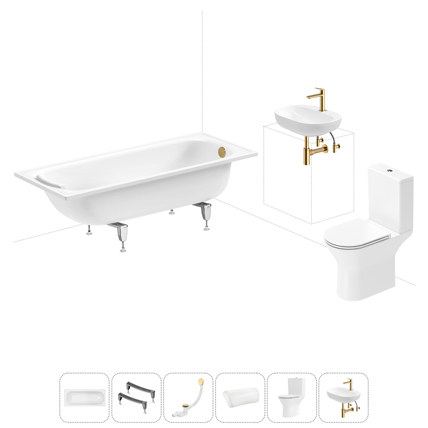 Изображение товара Комплект для ванной комнаты Ванна, унитаз и раковина Sanitana BLB и Wellsee